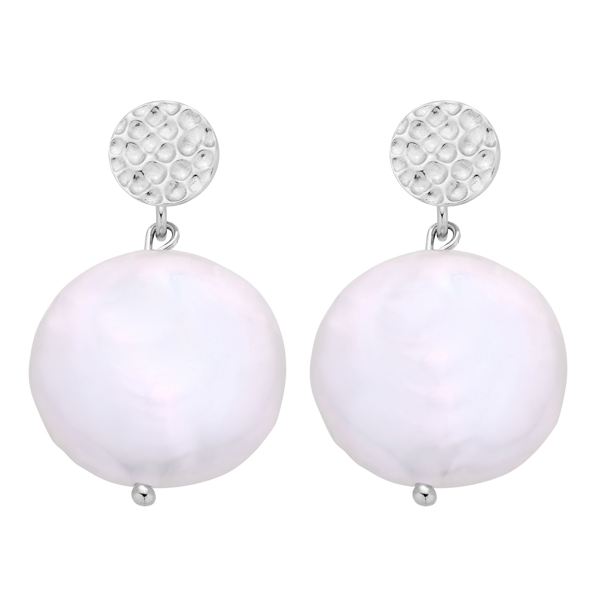 Srebrne kolczyki z dużymi płaskimi perłami