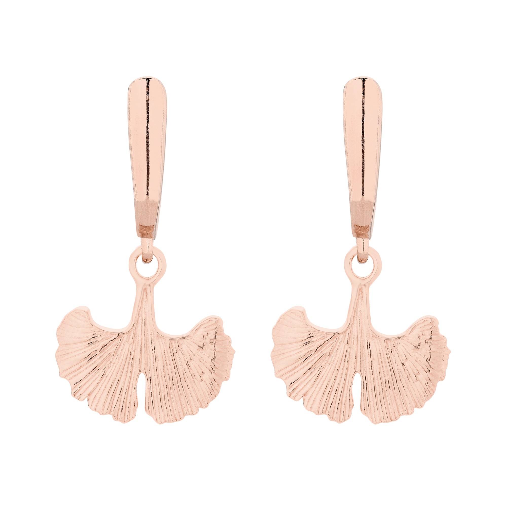 Kolczyki liście miłorzębu z różowego złota