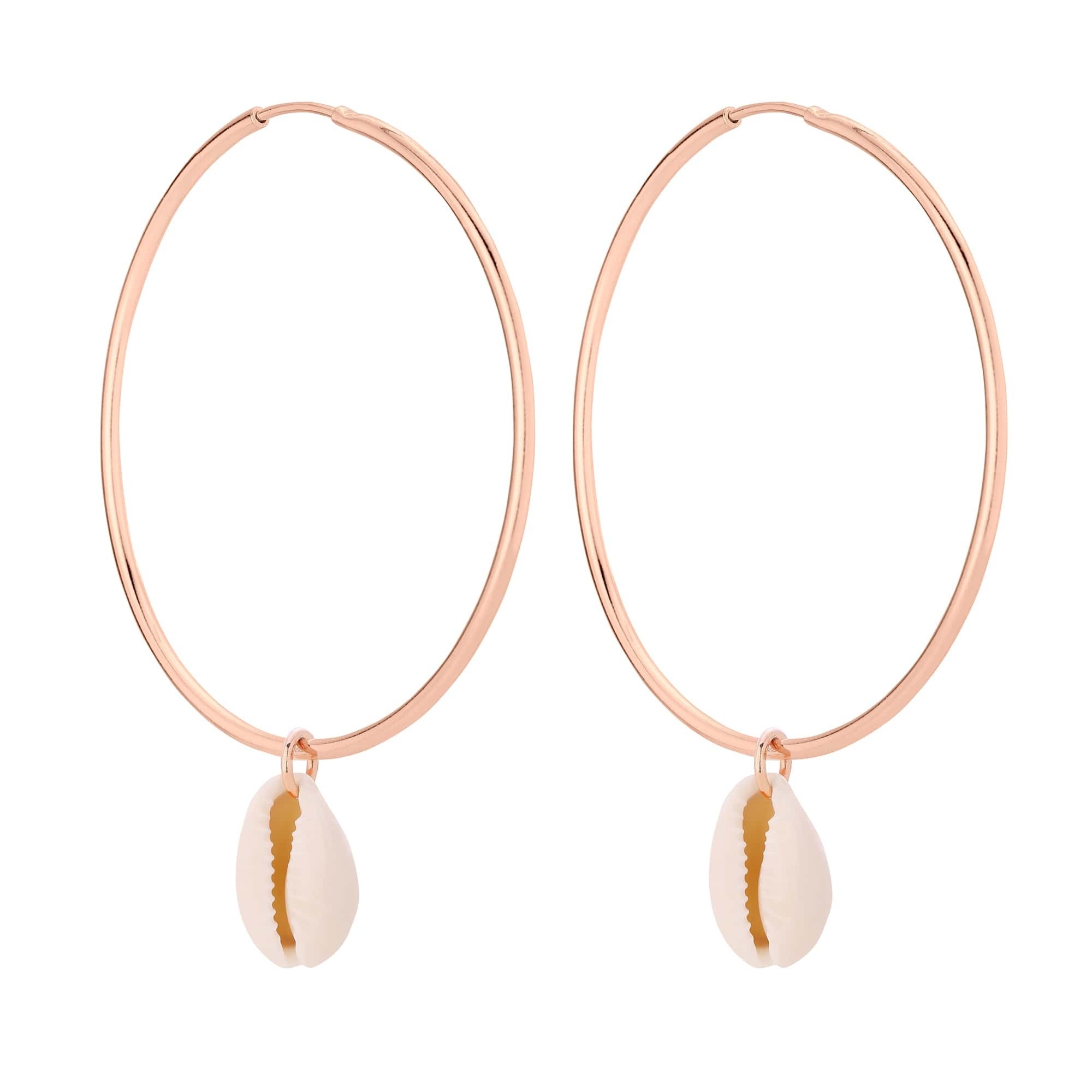 Kolczyki duże koła z różowego złota z muszelkami