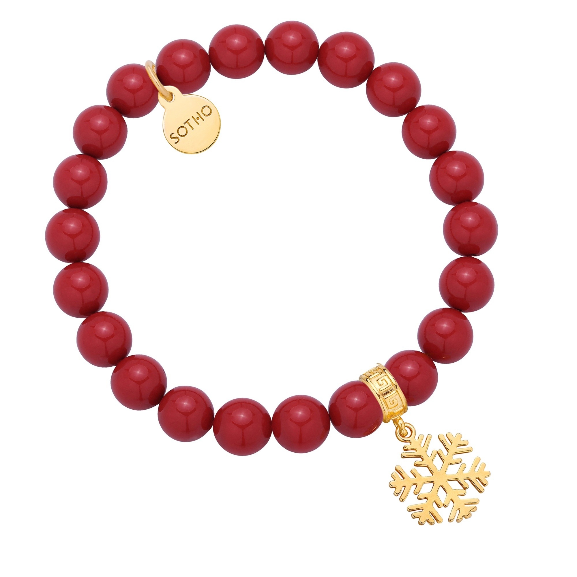 Czerwona bransoletka z pereł SWAROVSKI® CRYSTAL ze złotą śnieżynką