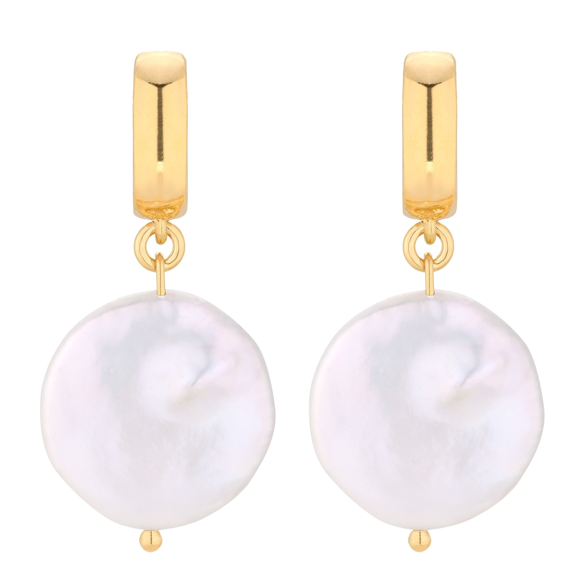 Złote kolczyki z dużymi płaskimi perłami