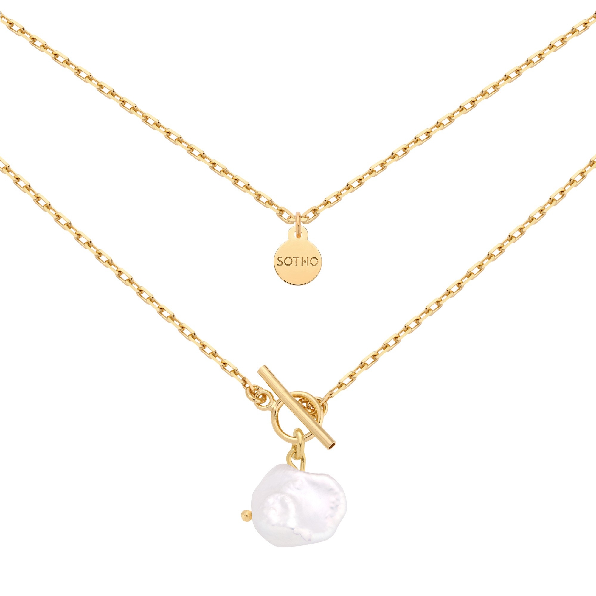 Złoty masywny naszyjnik z naturalną nieregularną perłą : Długość - 50 cm