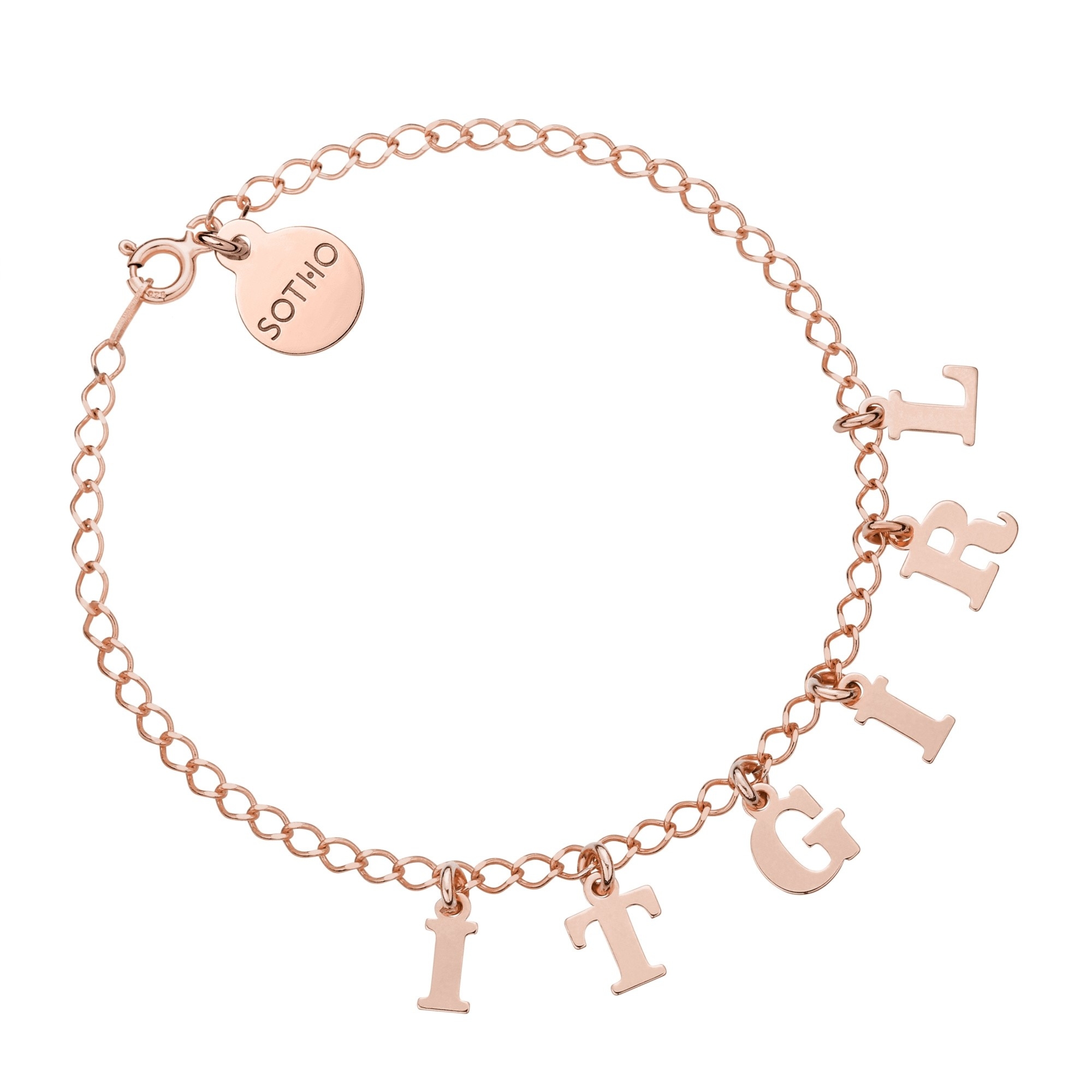 Bransoletka z literkami i cyferkami z różowego złota : Ilość liter - 6