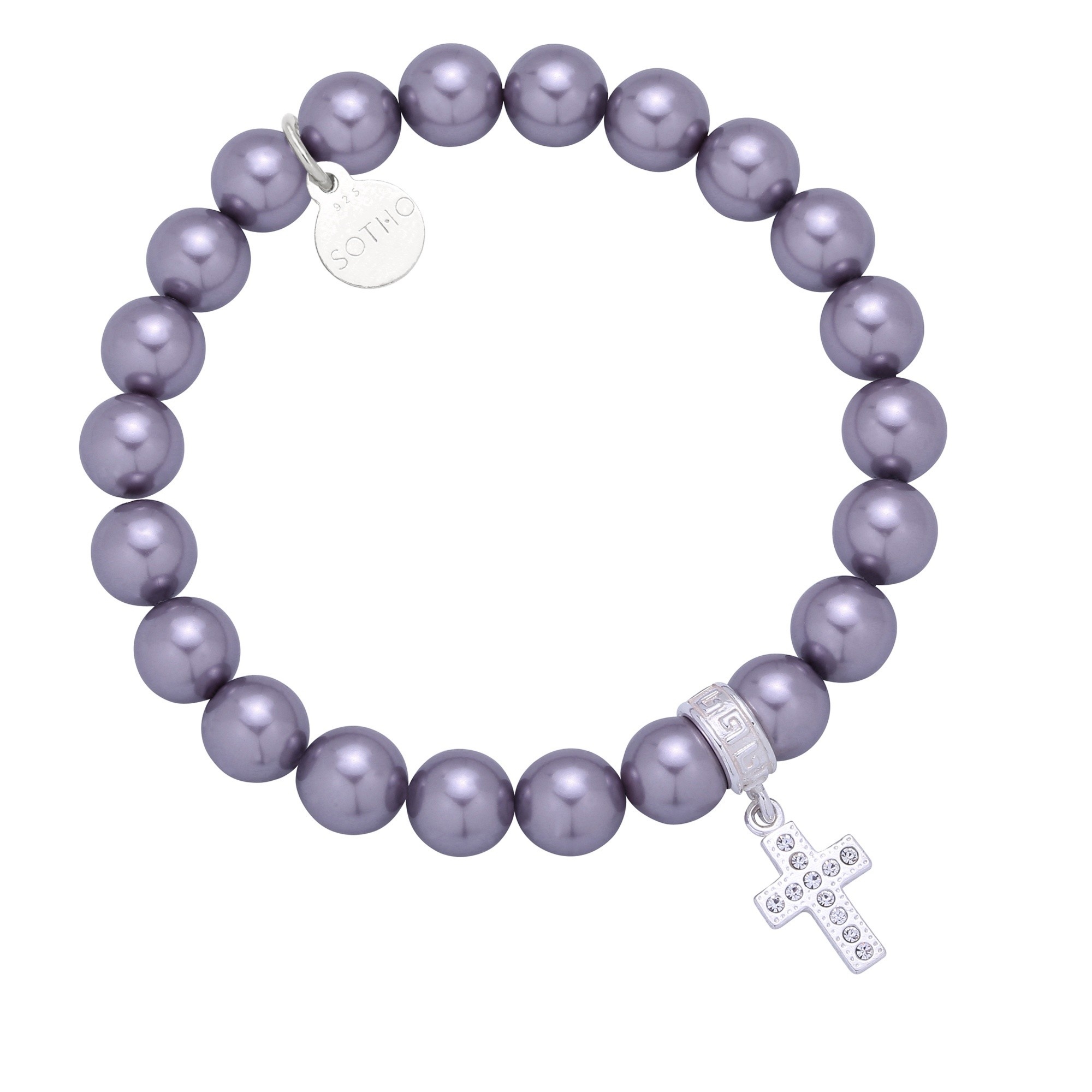 Wrzosowa bransoletka z pereł i krzyżyka wysadzanego SWAROVSKI® CRYSTAL