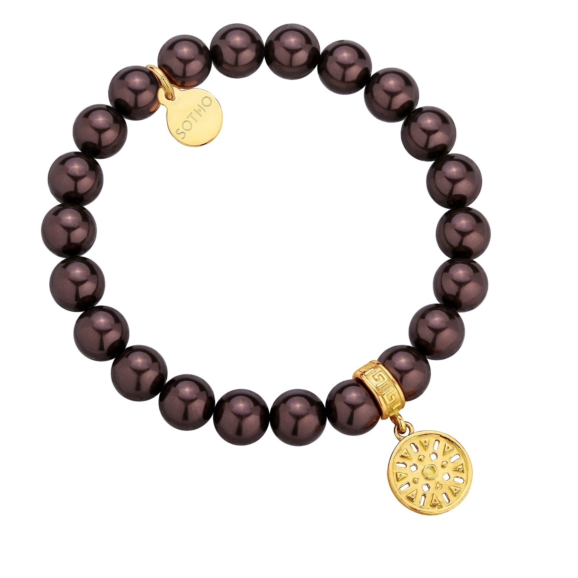 Czekoladowa bransoletka z pereł SWAROVSKI® CRYSTAL z ażurową rozetką