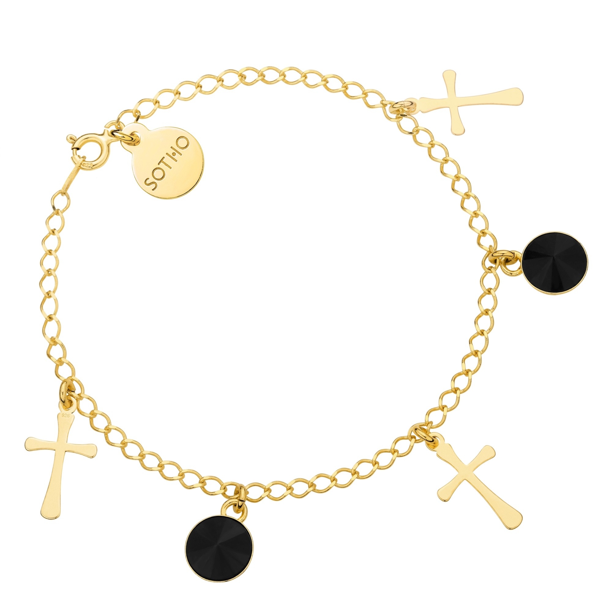 Złota bransoletka z krzyżykami i czarnymi kryształami SWAROVSKI® CRYSTAL
