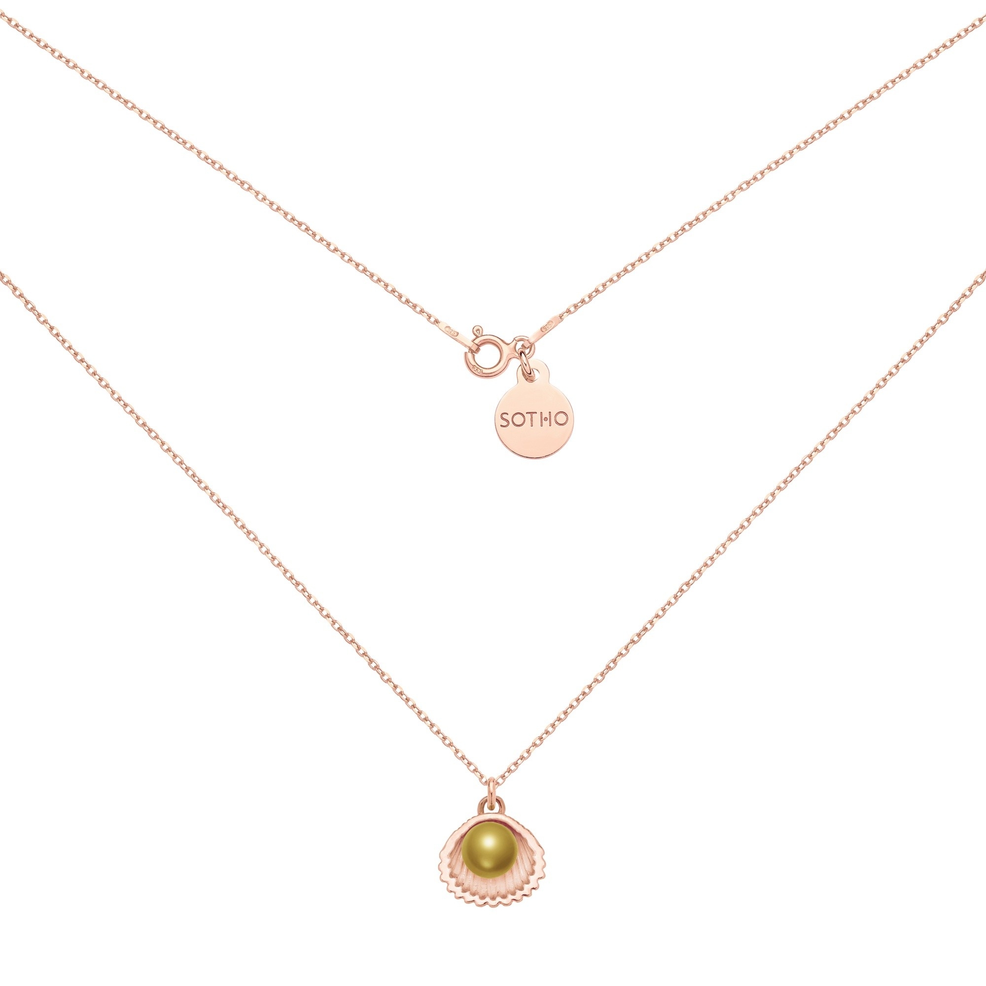 Naszyjnik z różowego złota z muszelką i perłą SWAROVSKI® CRYSTAL w kolorze Antique Brass : Długość - 50 cm