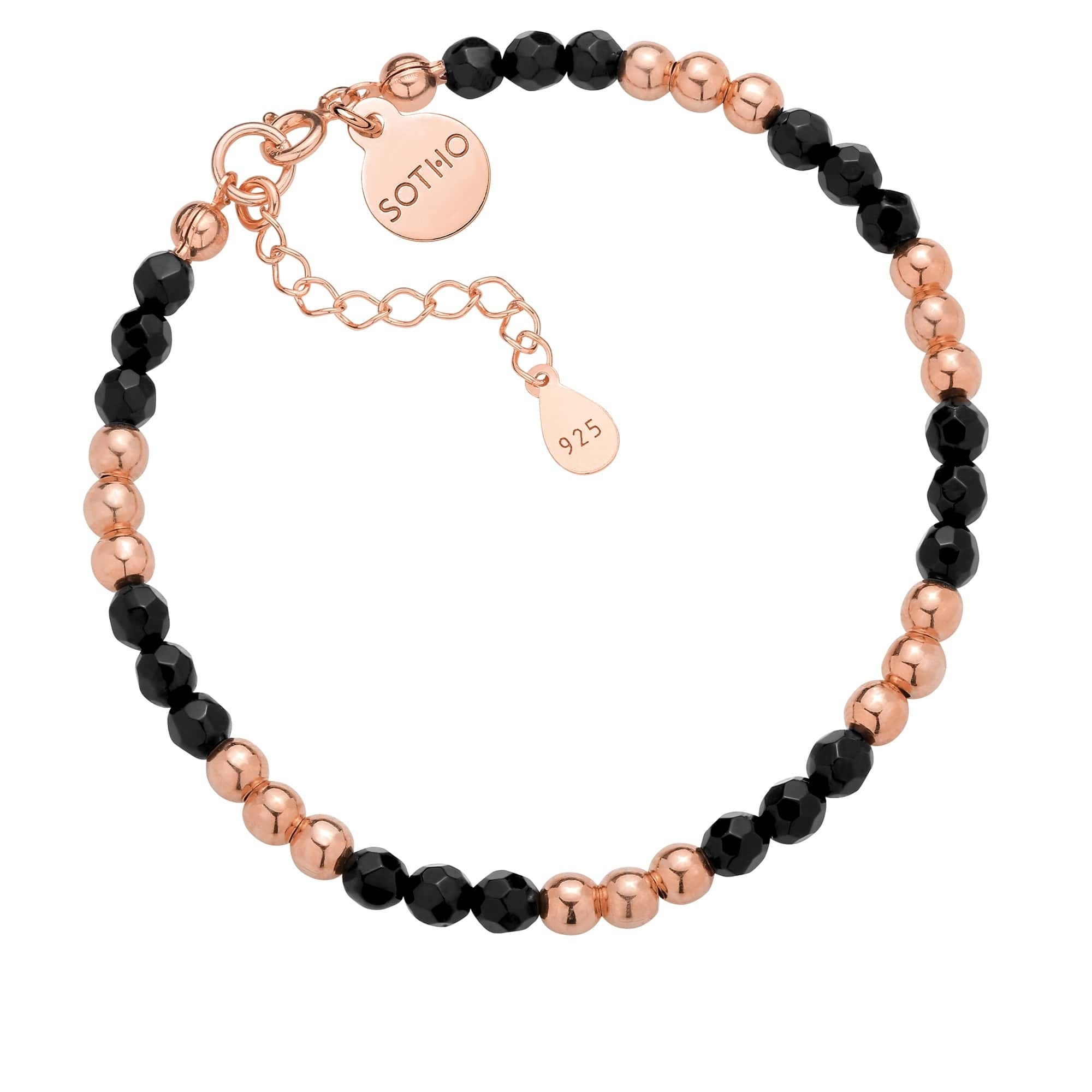 Czarna bransoletka z fasetowanego onyksu i kuleczek z różowego złota