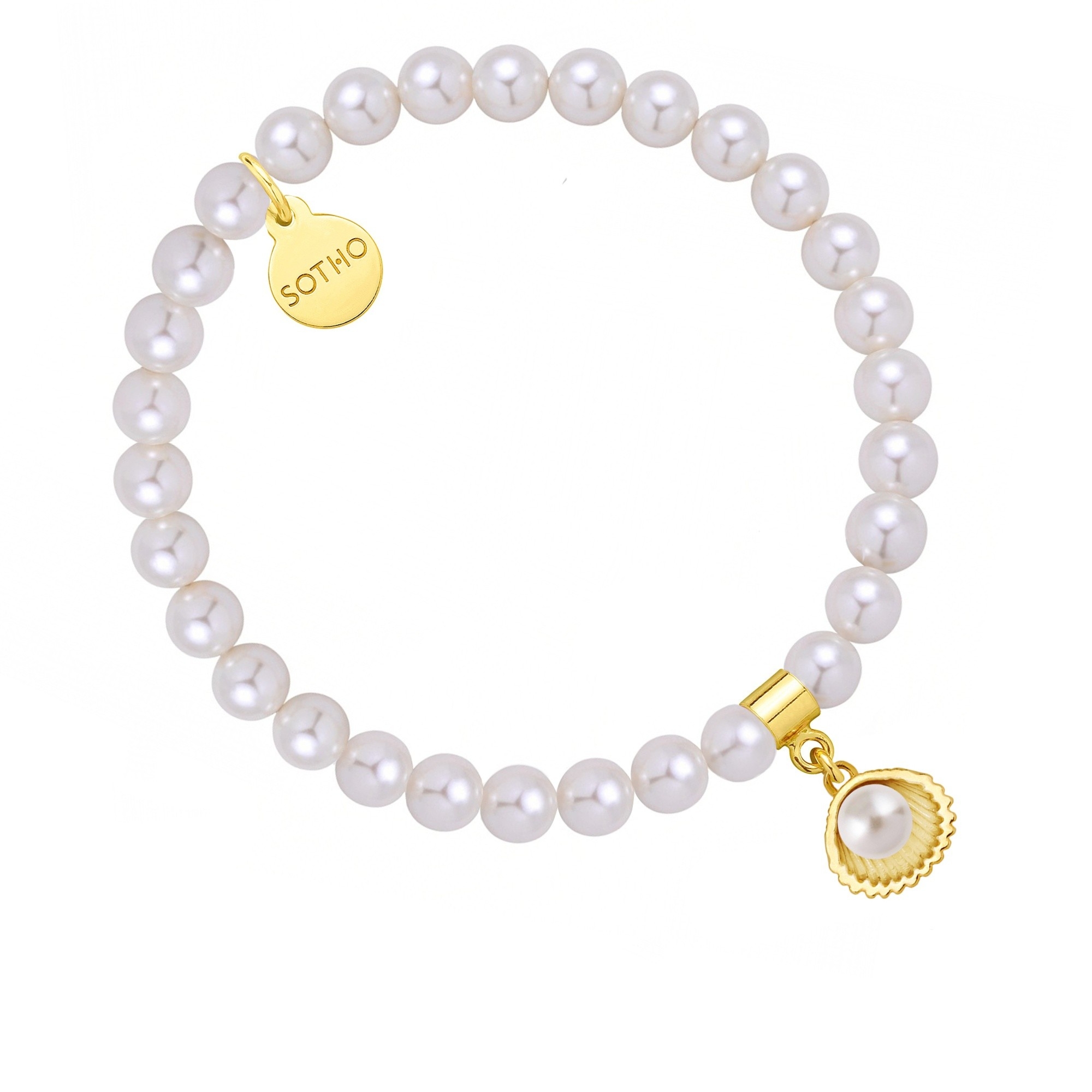 Bransoletka z pereł SWAROVSKI® CRYSTAL w kolorze White ze złotą muszelką