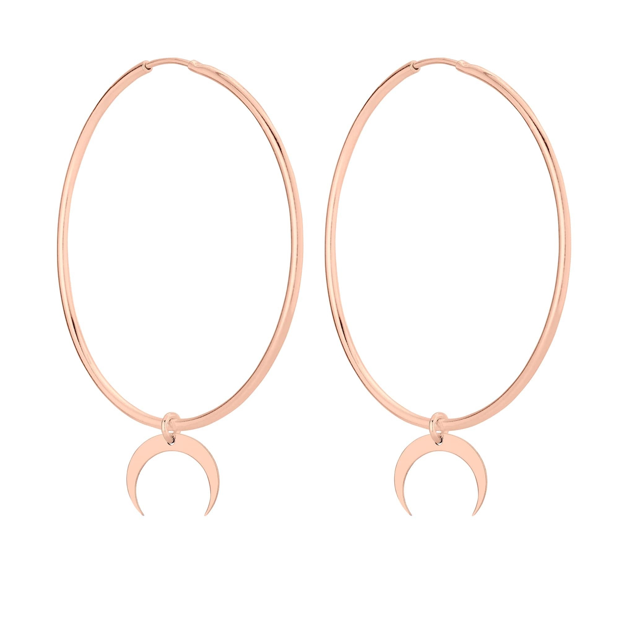 Kolczyki duże koła z księżycami różowym złocie