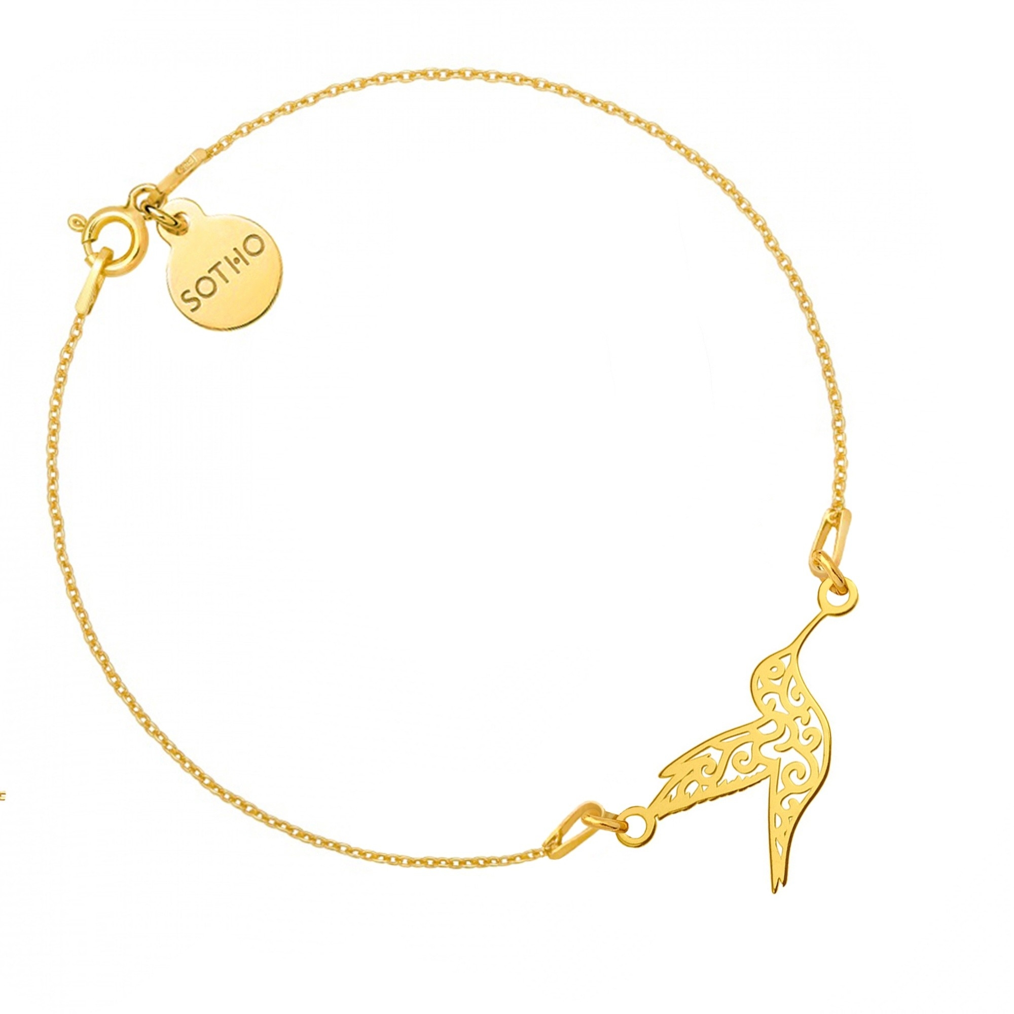 Złota bransoletka z ażurowym kolibrem