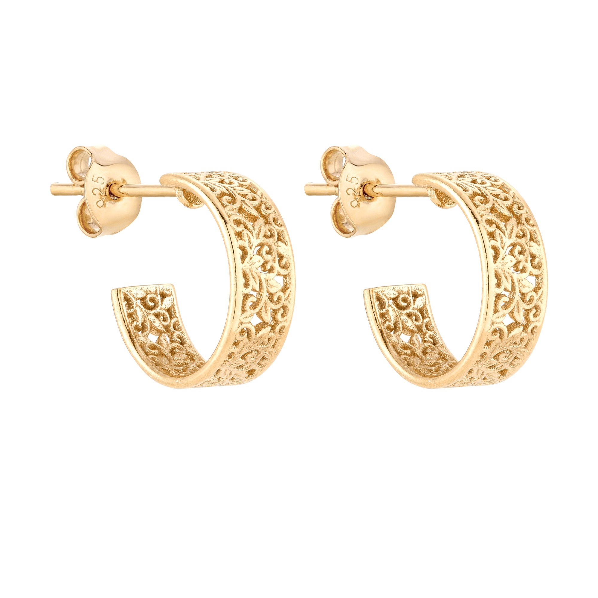 Złote małe kolczyki z ozdobnym wzorem