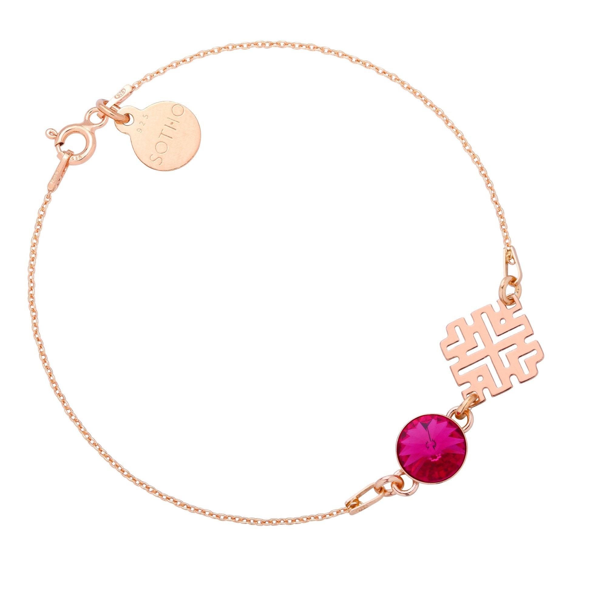 Bransoletka z różowego złota z rozetą i kryształem SWAROVSKI® CRYSTAL