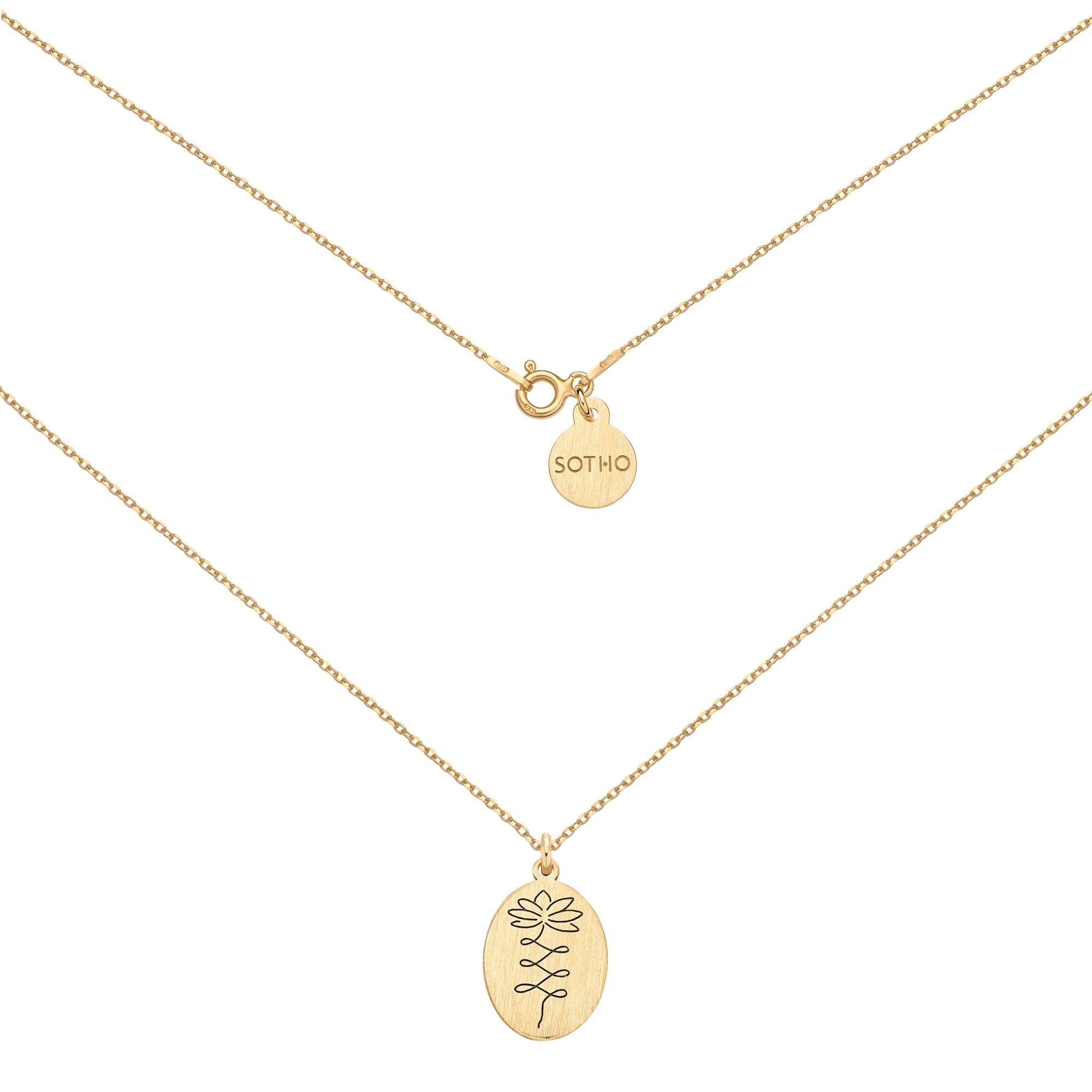 Złoty medalion z kwiatem lotosu : Długość - 50 cm