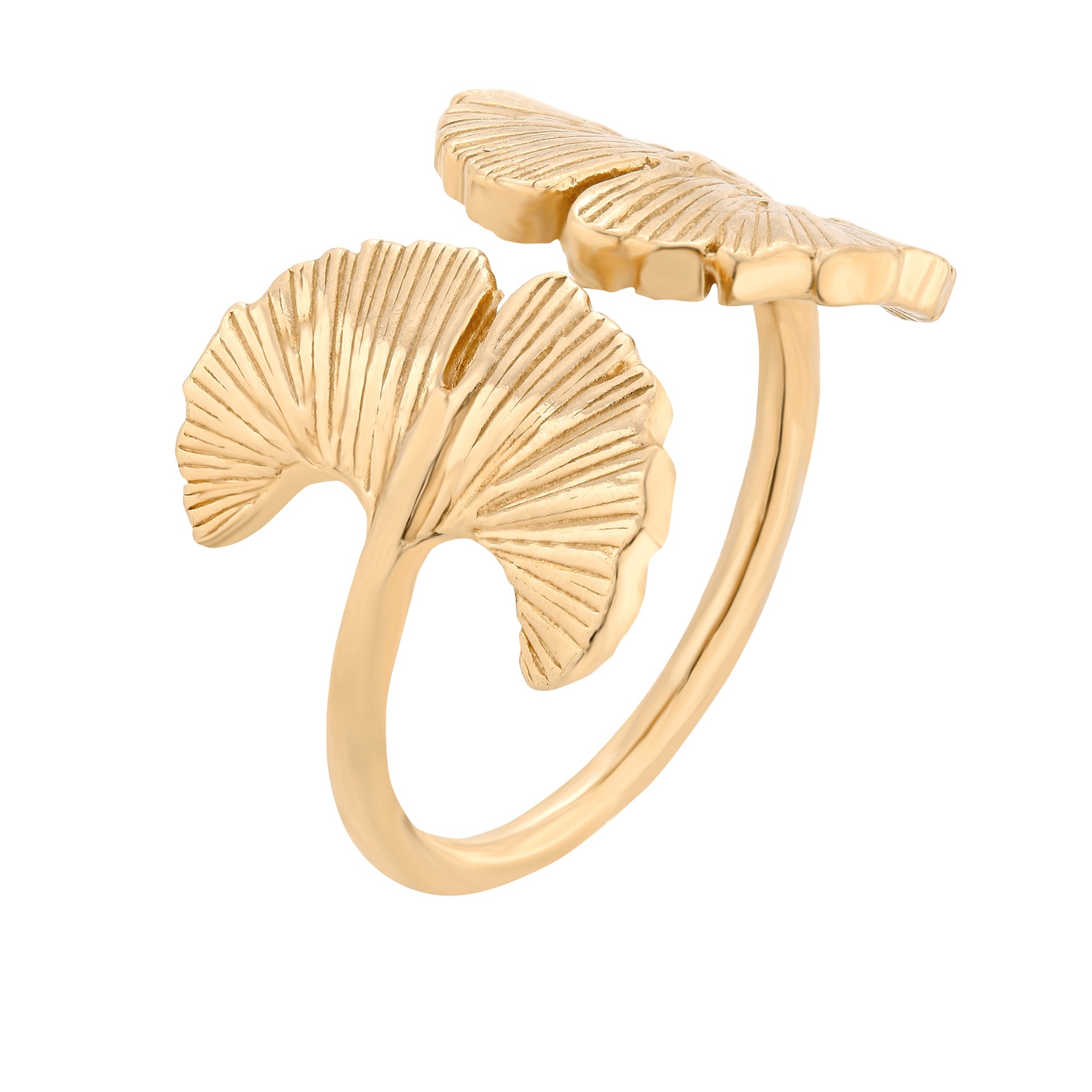 Złoty pierścionek z liśćmi miłorzębu