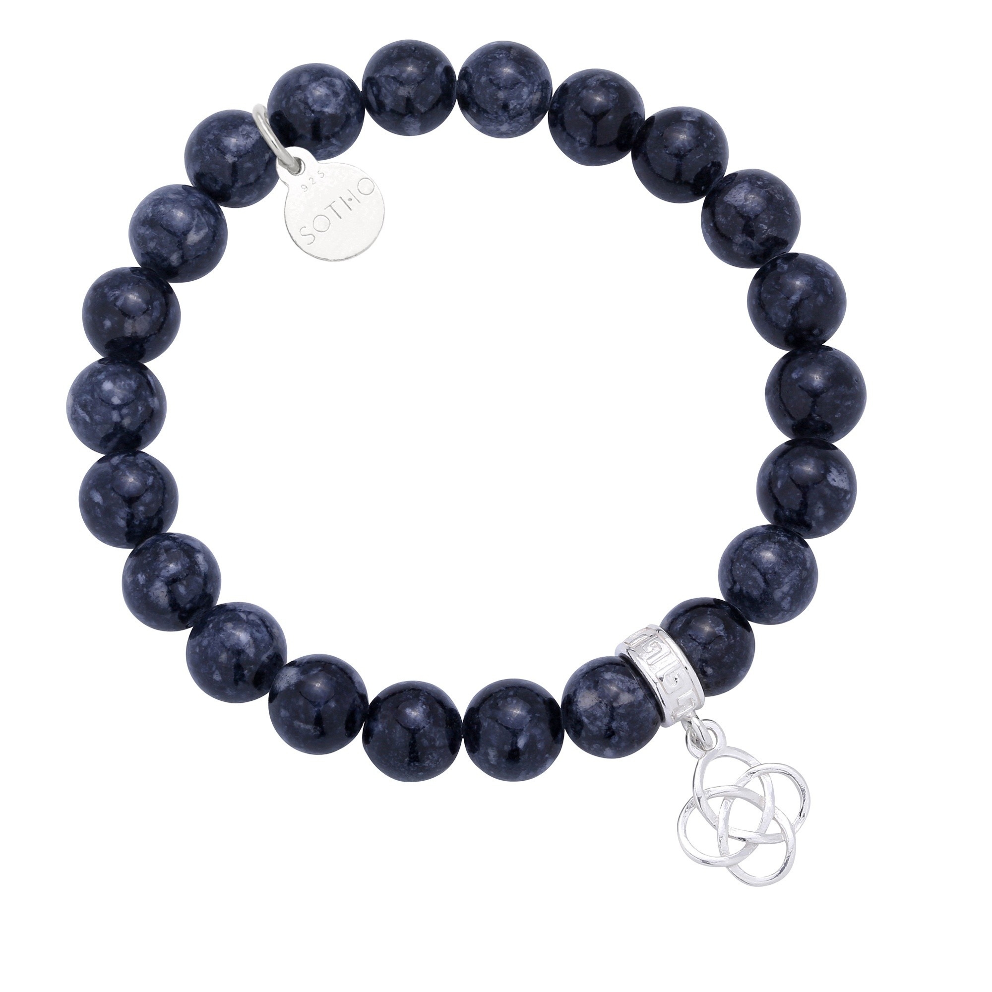 Grafitowa bransoletka z marmuru zdobionego srebrną rozetką