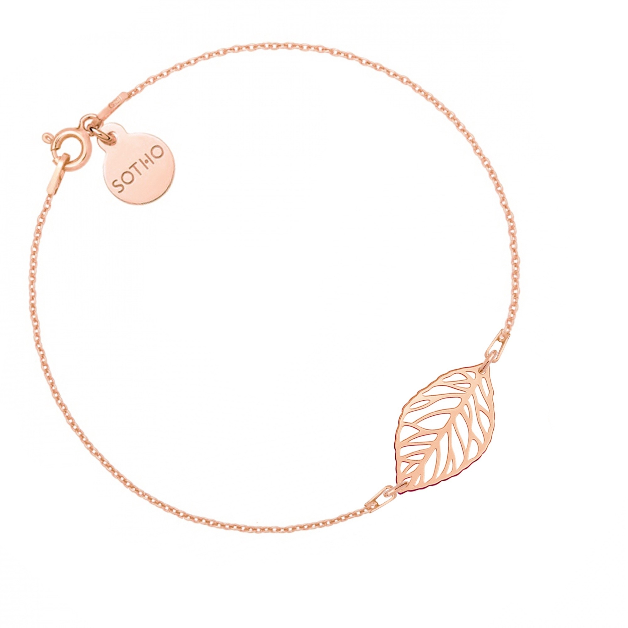 Bransoletka z różowego złota z ażurowym liściem