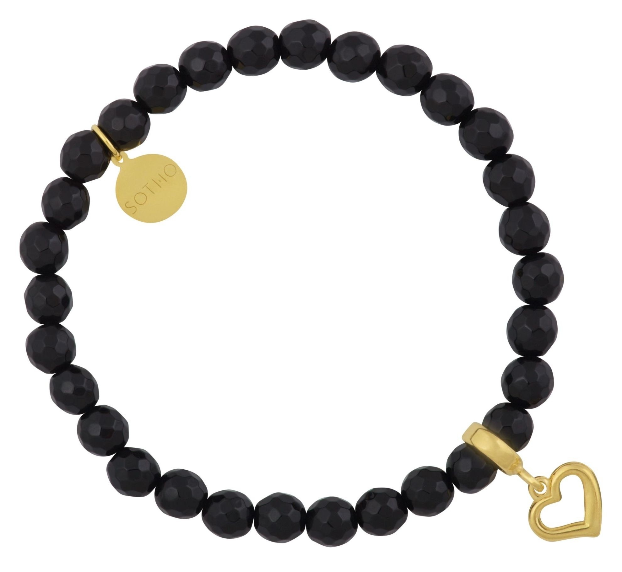 Czarna bransoletka onyks fasetowany ze złotym serduszkiem