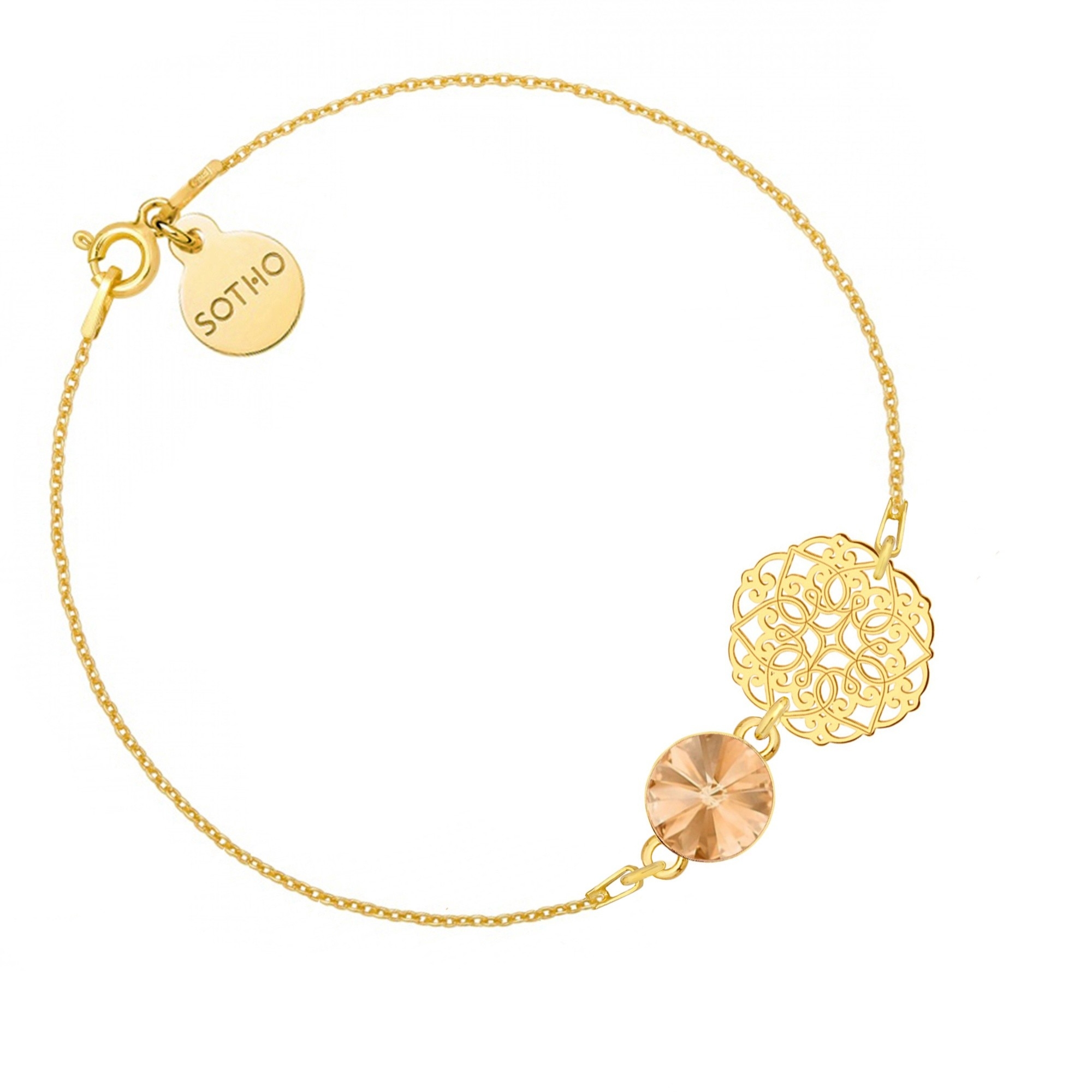 Złota bransoletka z rozetką i łososiowym kryształem SWAROVSKI® CRYSTAL