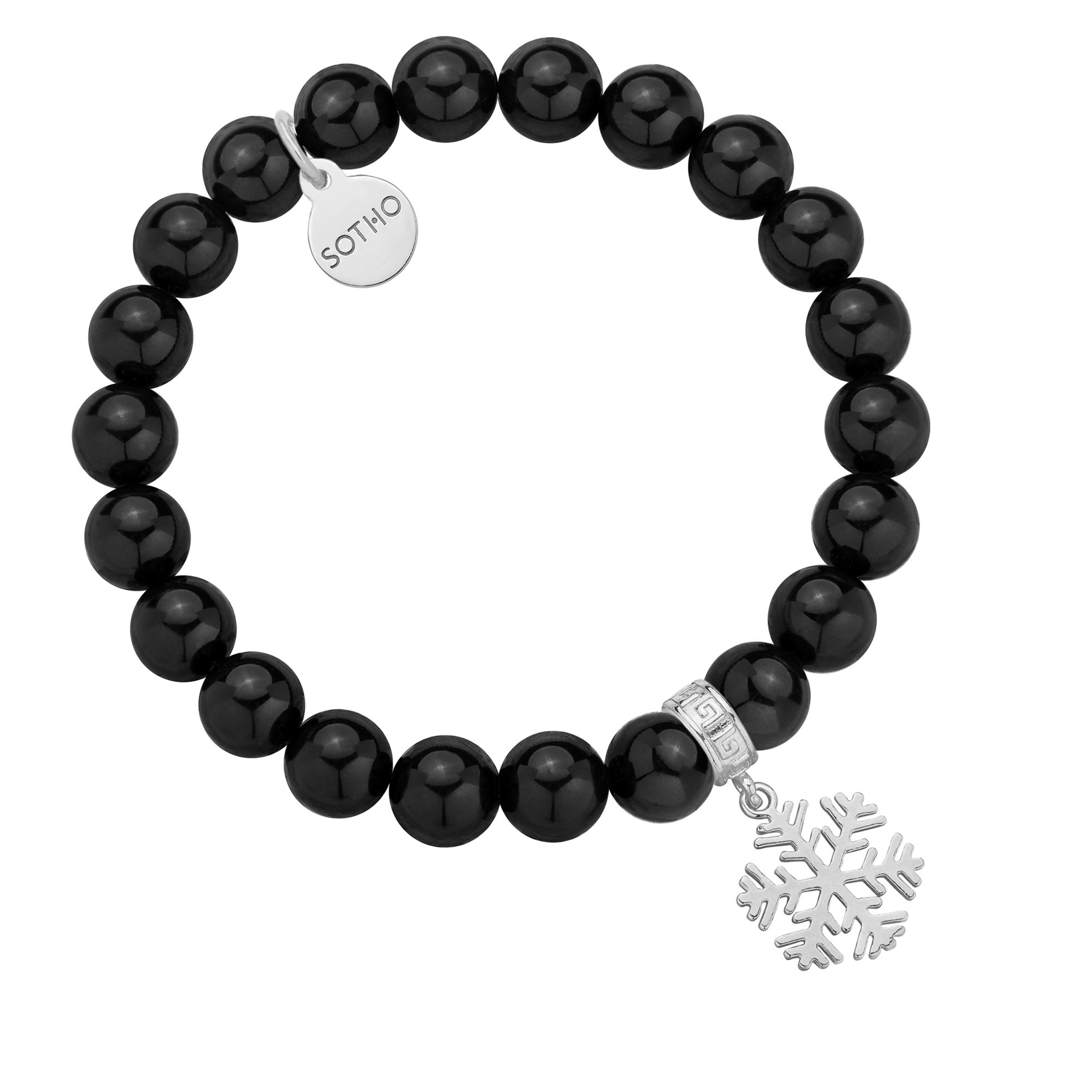 Czarna bransoletka z onyksu ze srebrną śnieżynką