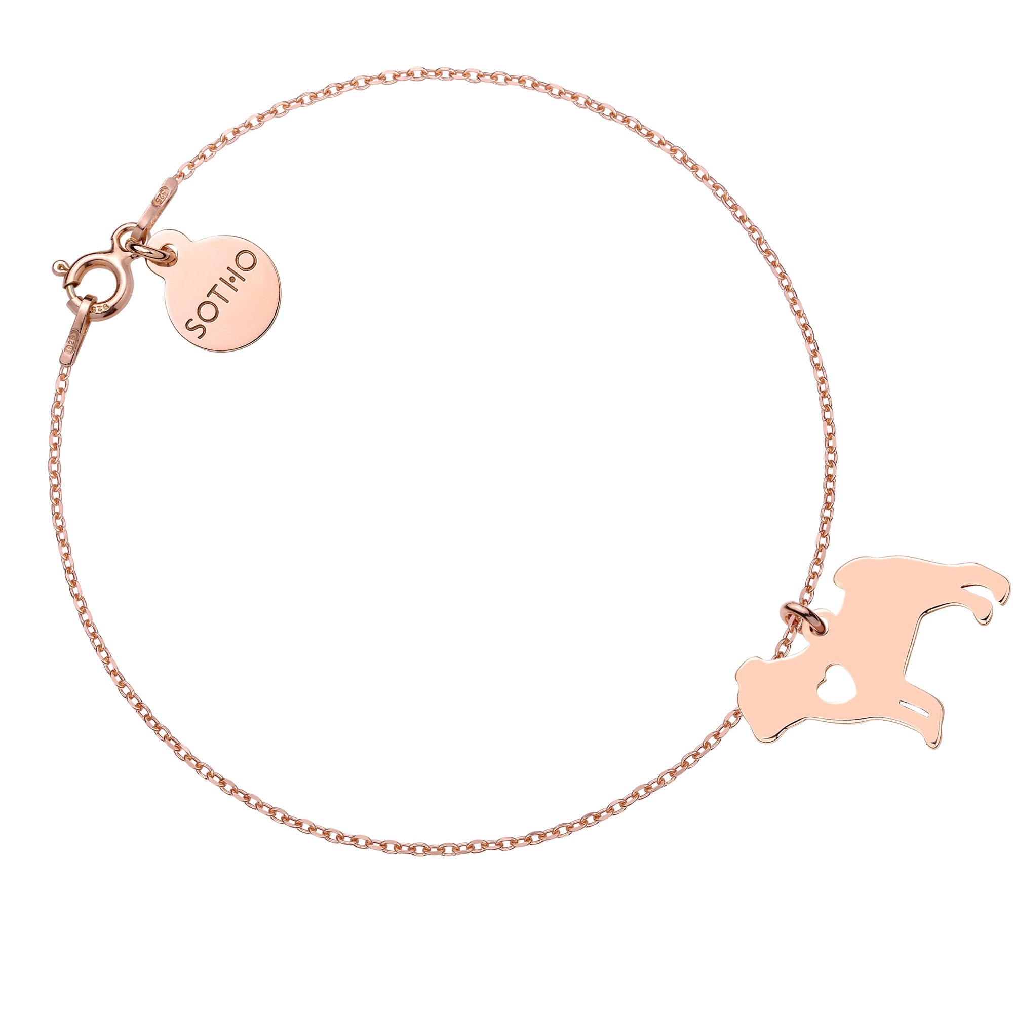 Bransoletka z różowego złota z psem rasy mops