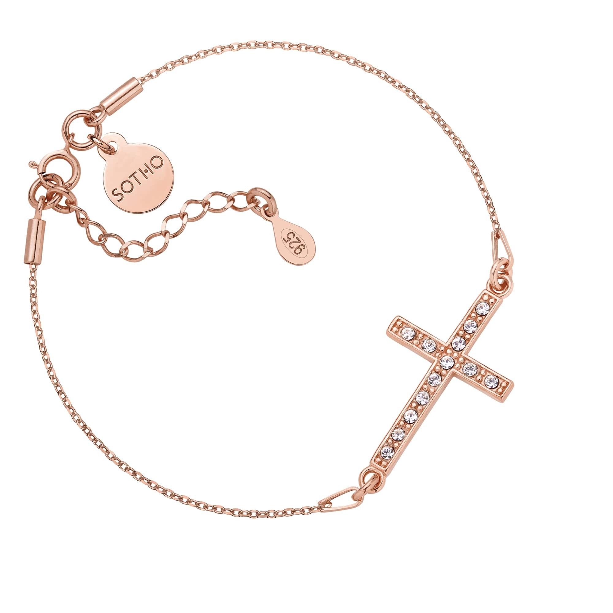 Bransoletka z krzyżem wysadzanym SWAROVSKI® CRYSTAL z różowego złota