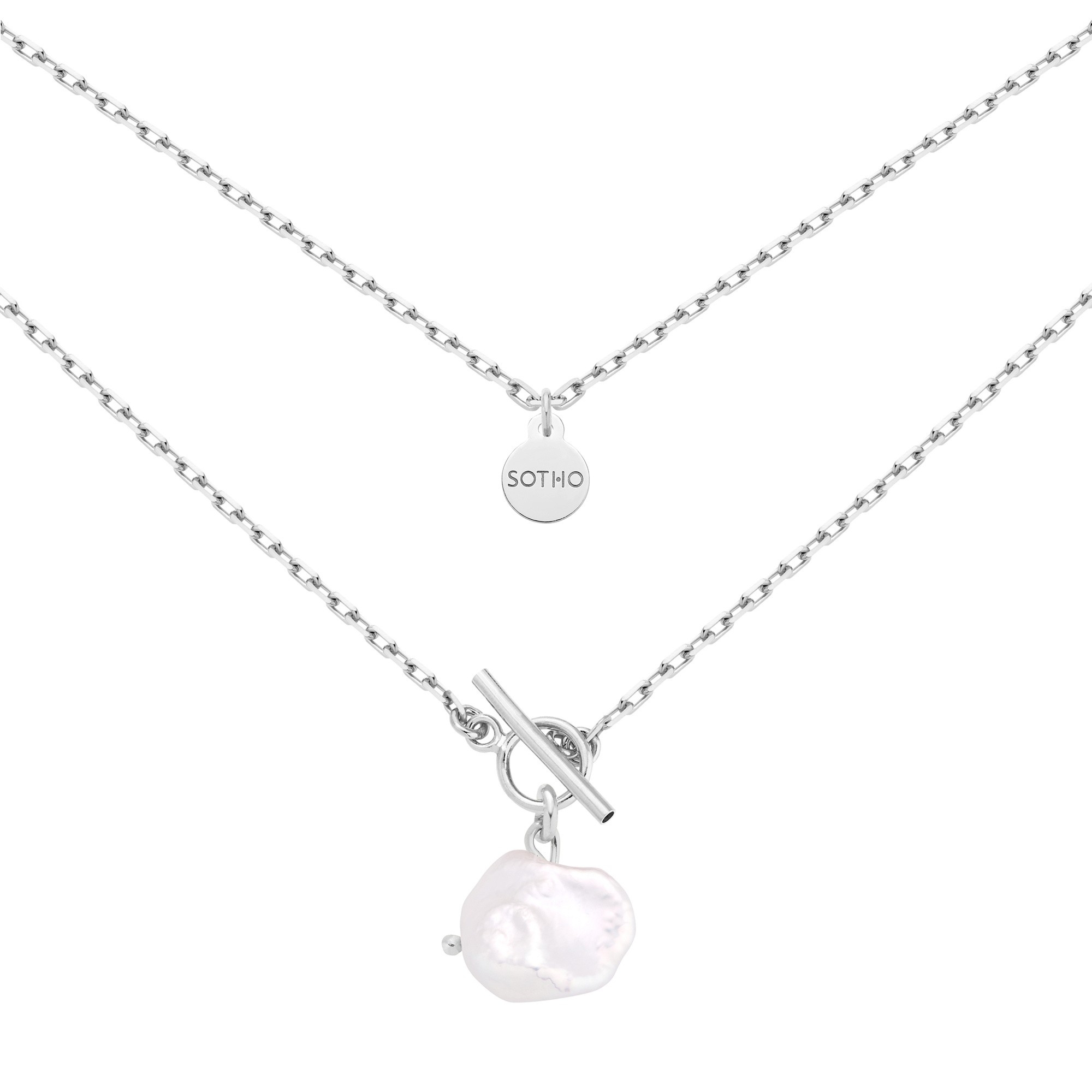 Srebrny masywny naszyjnik z naturalną nieregularną perłą : Długość - 50 cm