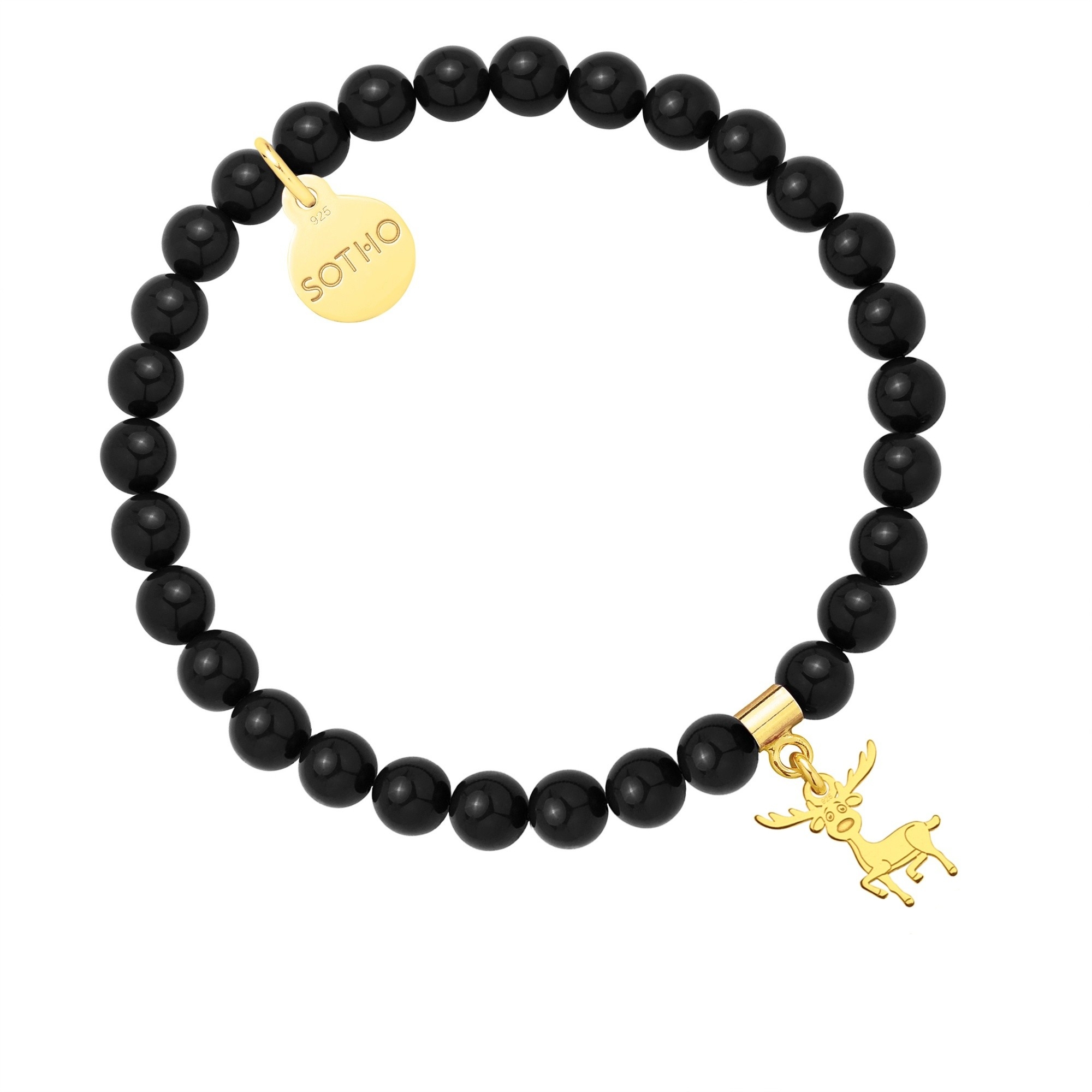 Czarna bransoletka z pereł SWAROVSKI® CRYSTAL ze złotym reniferkiem