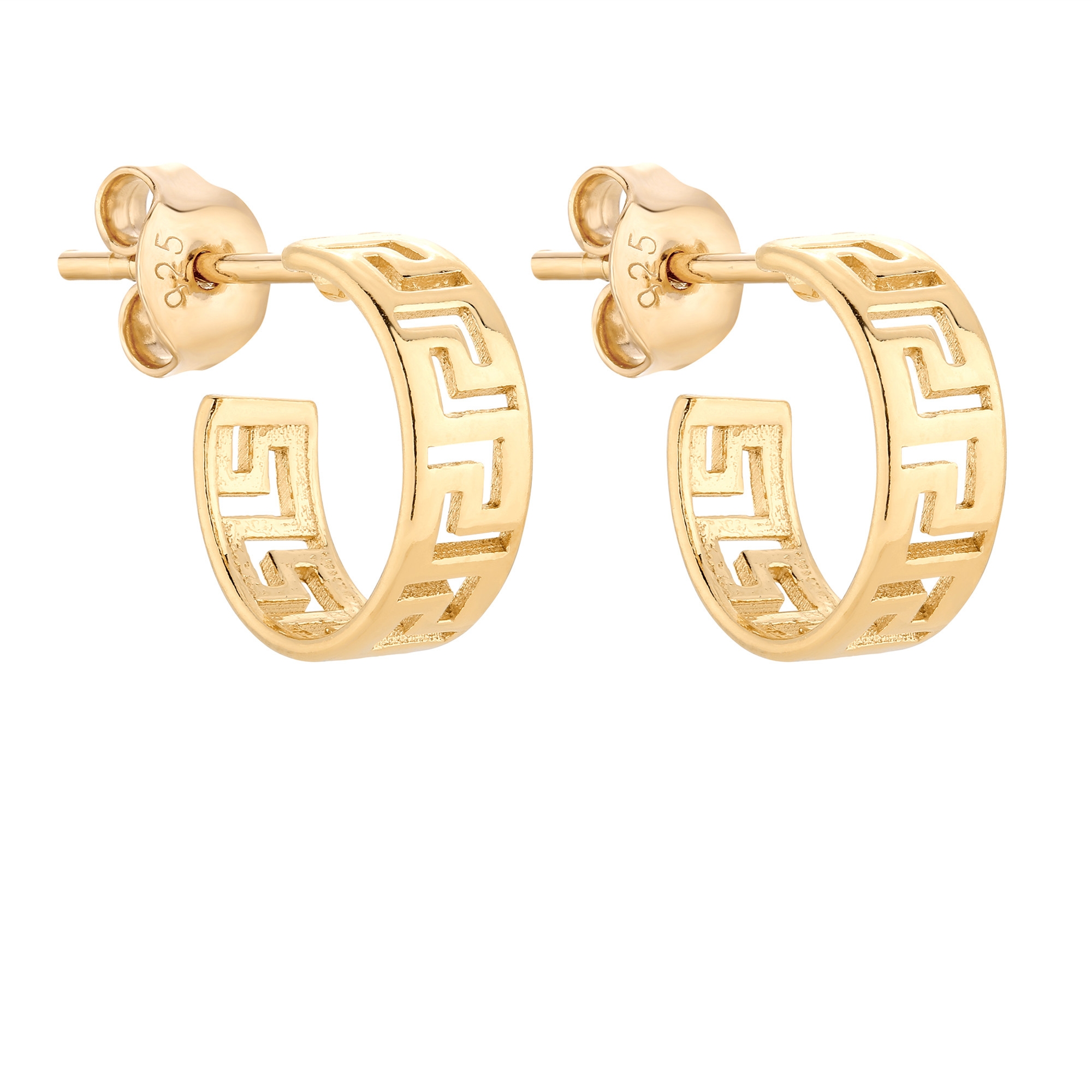 Złote małe kolczyki z greckim wzorem