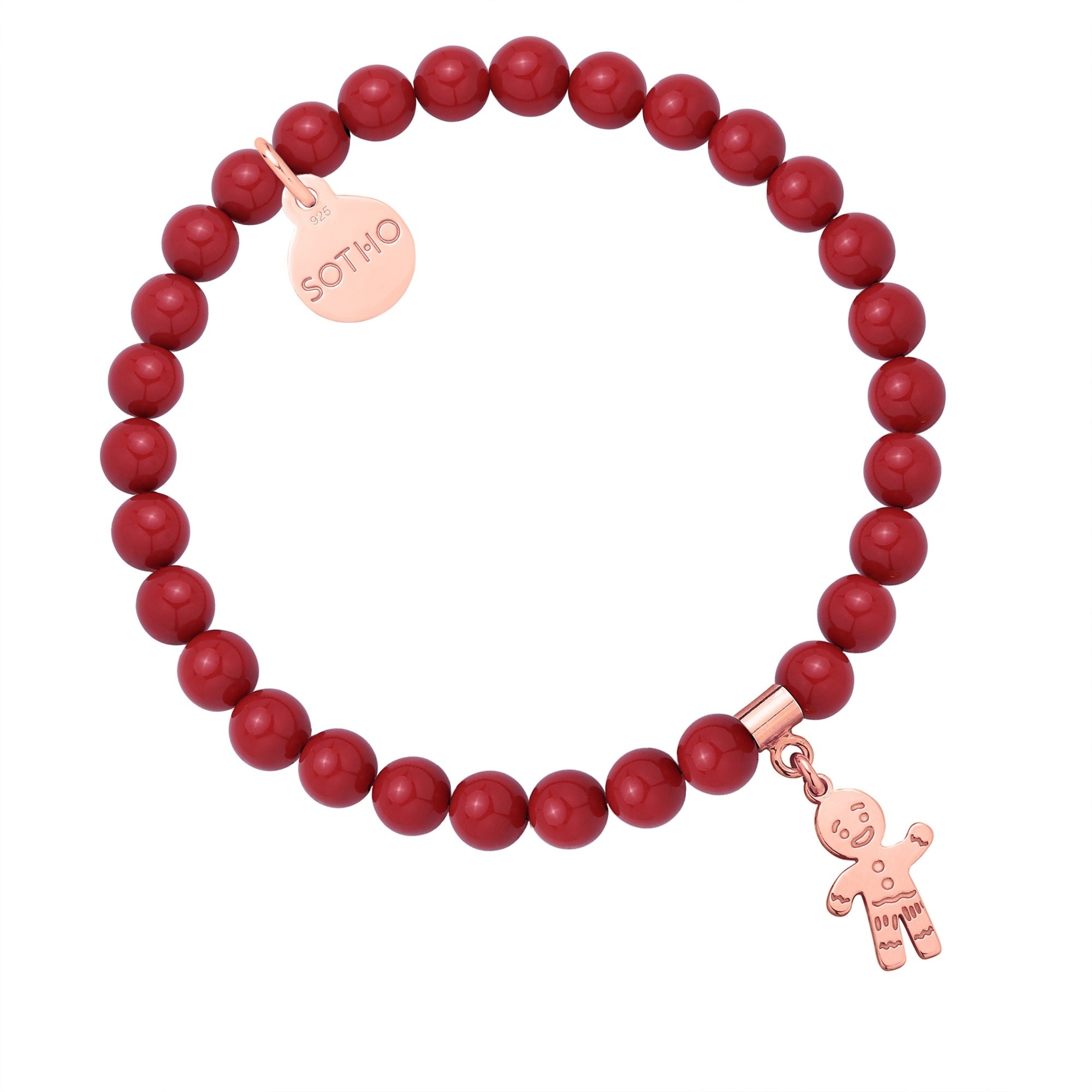 Czerwona bransoletka z pereł SWAROVSKI® CRYSTAL z Ciastkiem z różowego złota