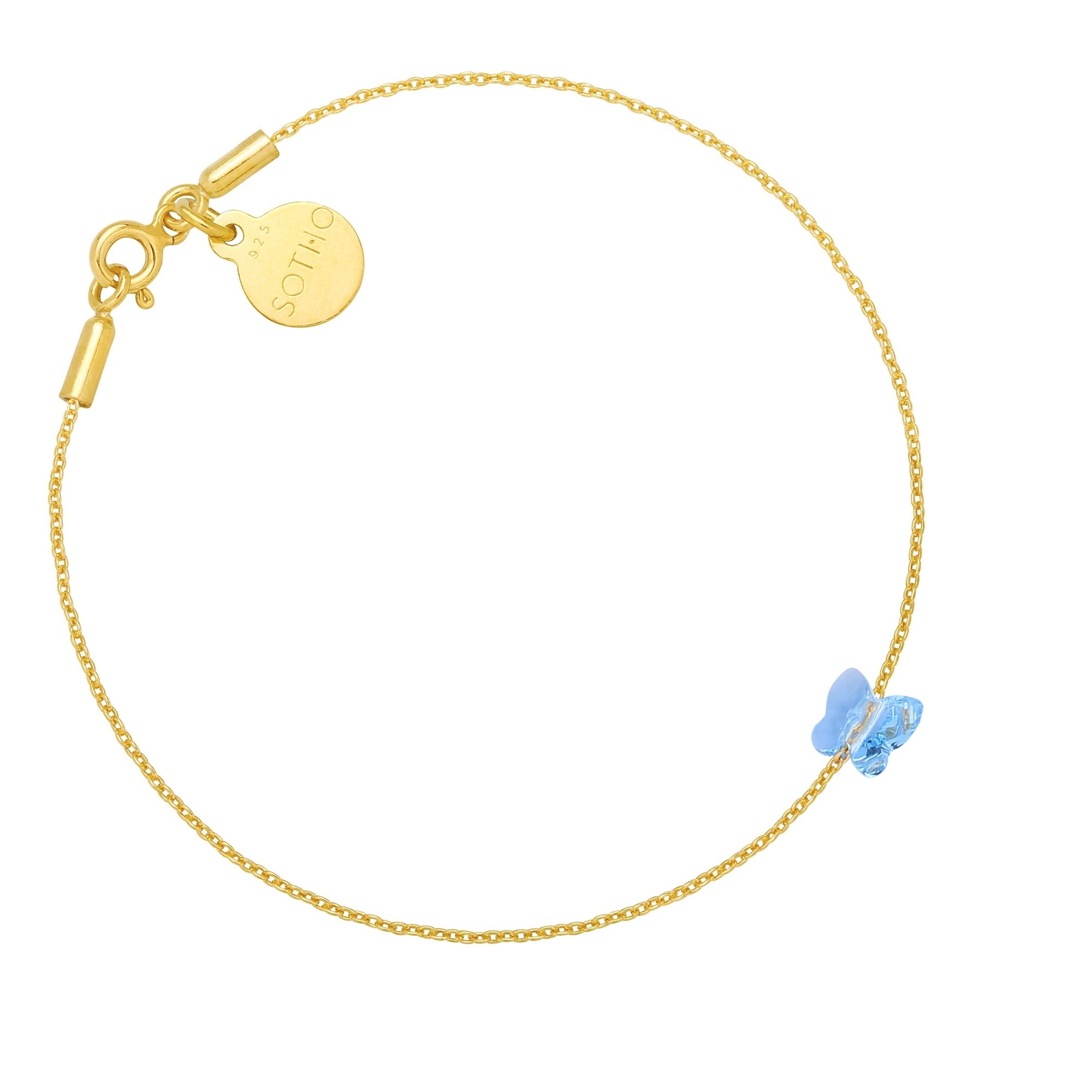 Złota bransoletka zdobiona niebieskim motylkiem SWAROVSKI® CRYSTAL