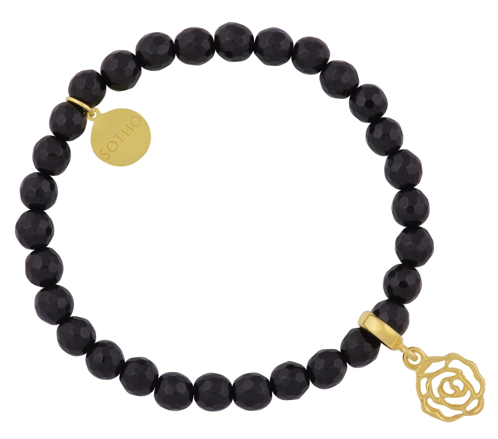 Czarna bransoletka fasetowany onyks i złota róża