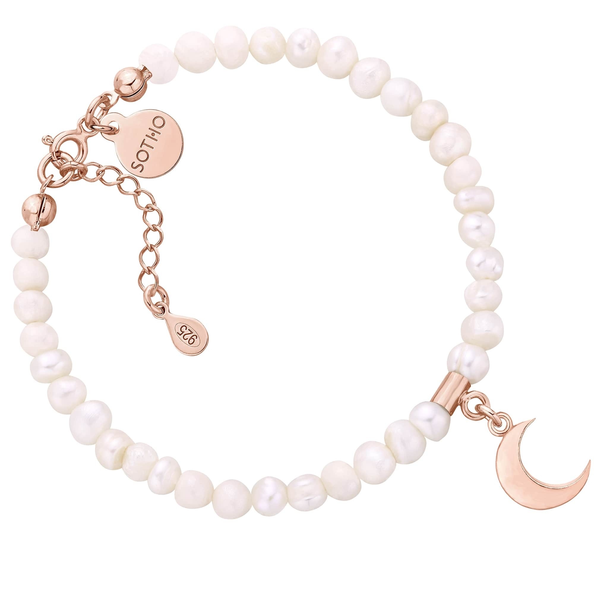 Bransoletka z pereł naturalnych z księżycem z różowego złota