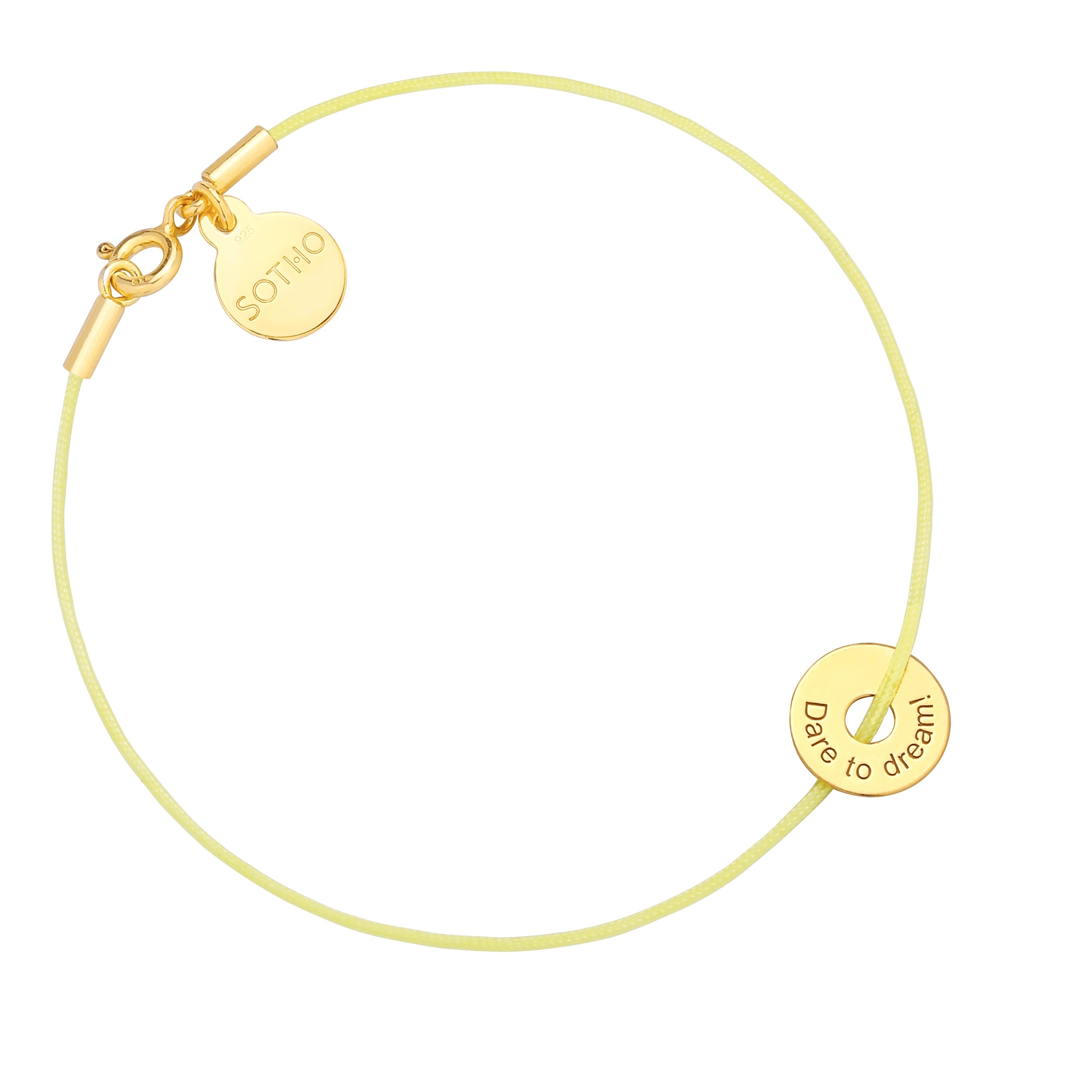 Żółta pastelowa sznurkowa bransoletka z karmą Dare to dream!