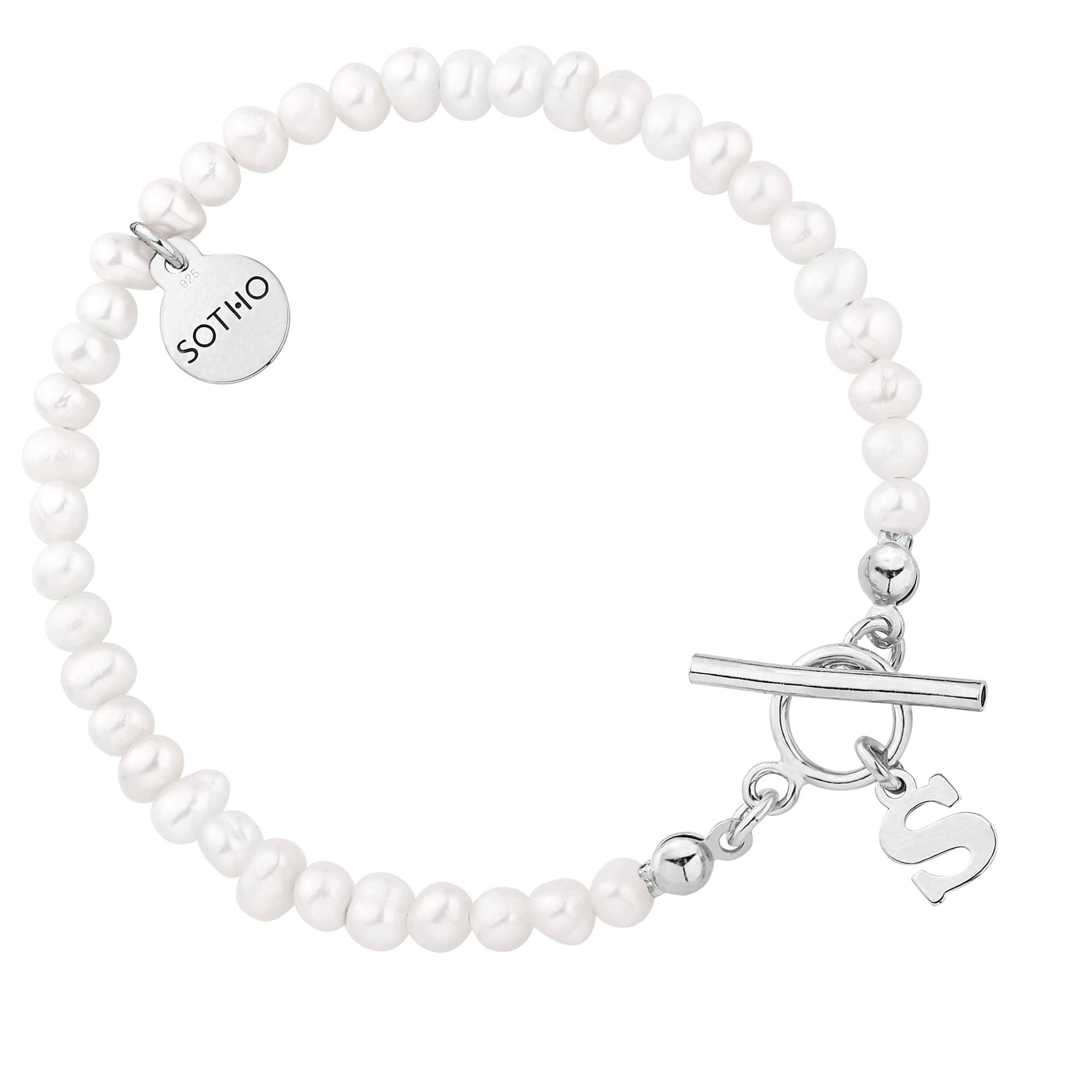 Srebrna bransoletka z pereł naturalnych z literką : LiTERKI - C