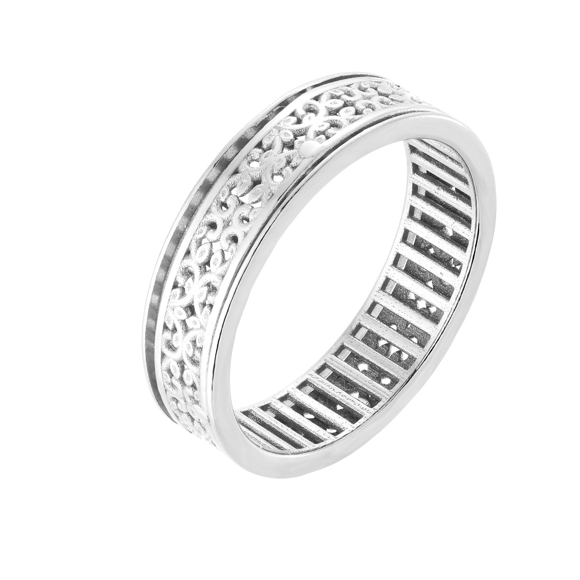 Srebrna obrotowa obrączka z listeczkami