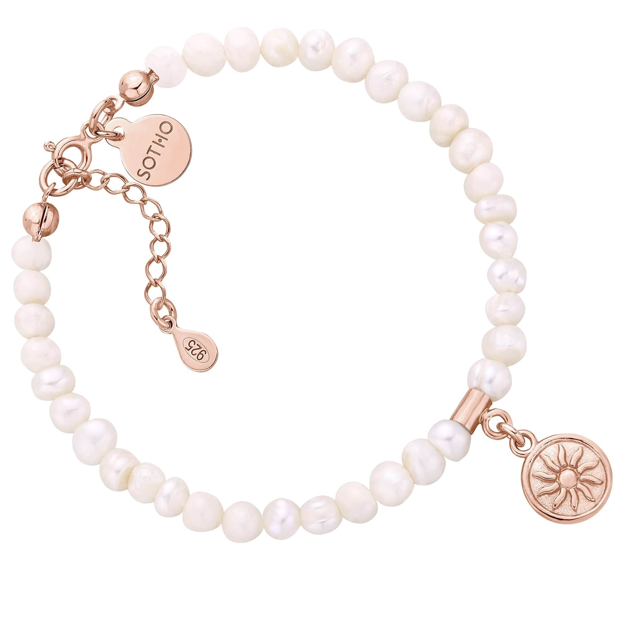 Bransoletka z pereł naturalnych ze słoneczkiem z różowego złota