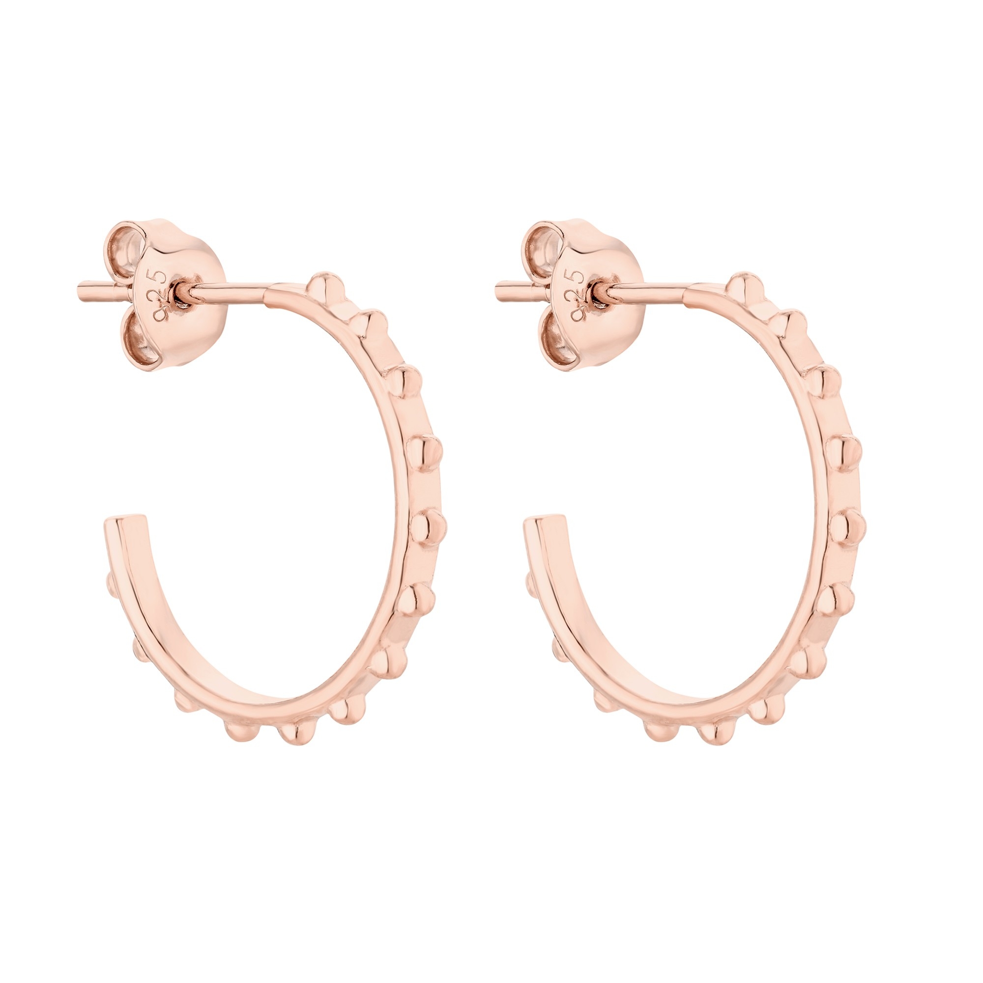 Kolczyki półkola z kuleczkami z różowego złota