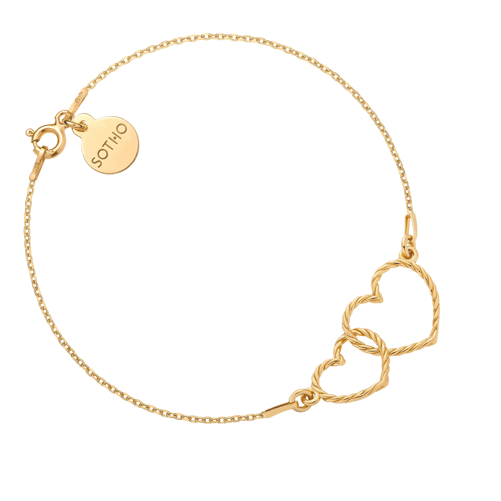 Złota bransoletka z dwoma sercami