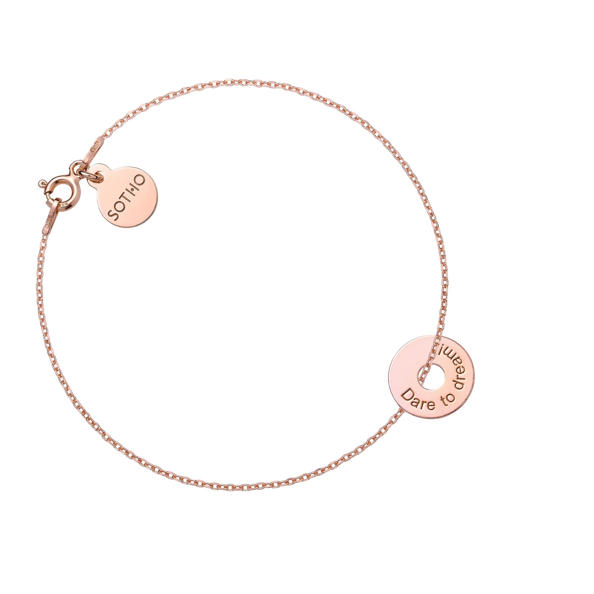 Bransoletka z różowego złota z malutką karmą Dare to dream!
