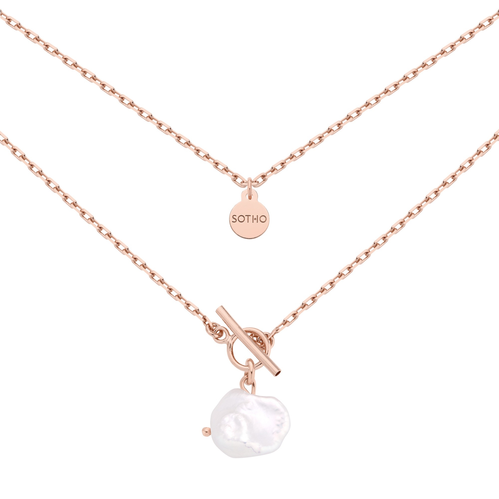 Masywny naszyjnik z różowego złota z naturalną nieregularną perłą : Długość - 50 cm