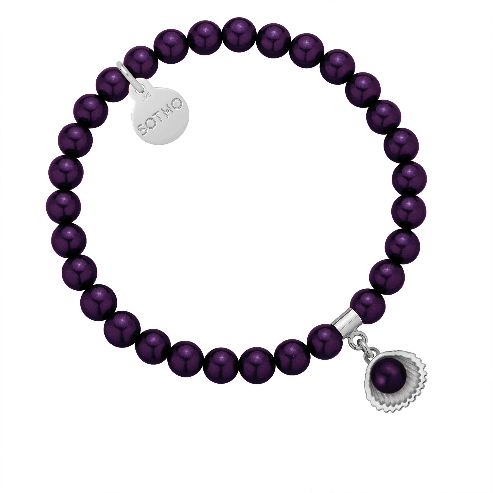 Bransoletka z pereł SWAROVSKI® CRYSTAL w kolorze Dark Purple ze srebrną muszelką
