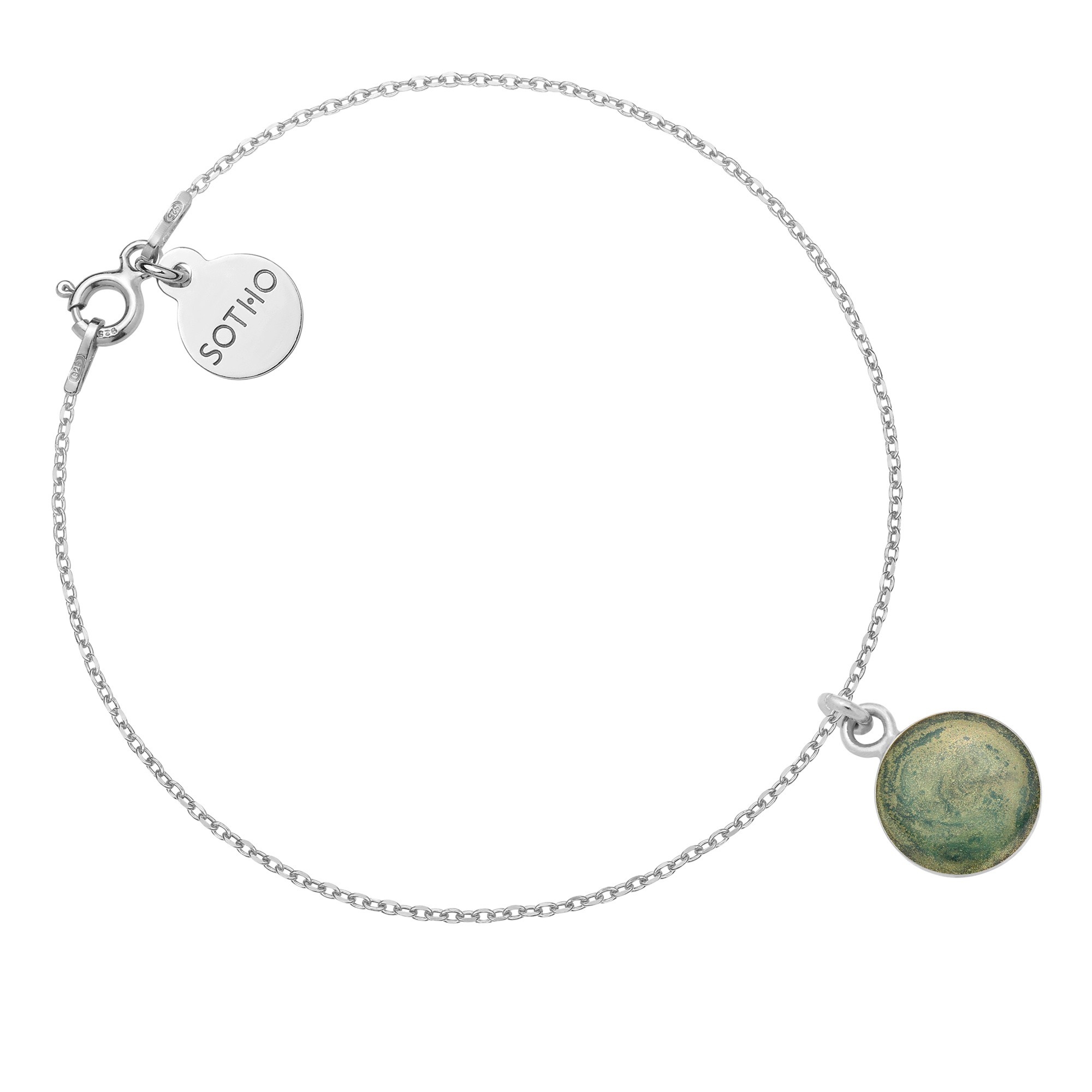 Srebrna bransoletka z zieloną żywicą