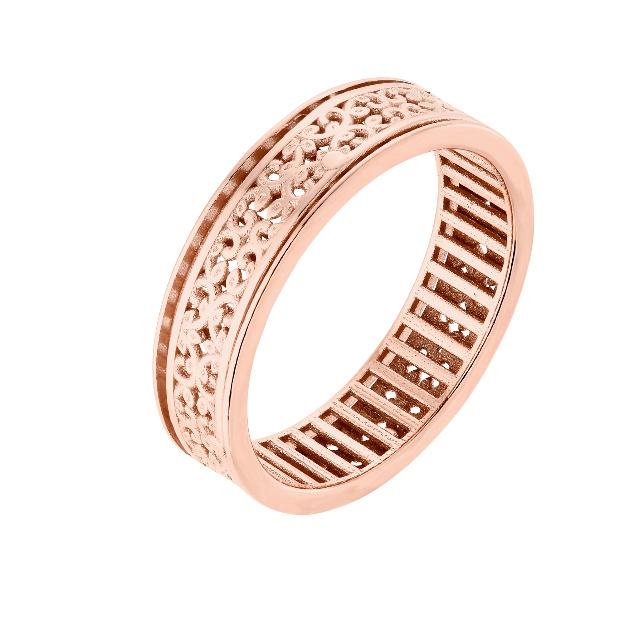 Obrotowa obrączka z listeczkami z różowego złota