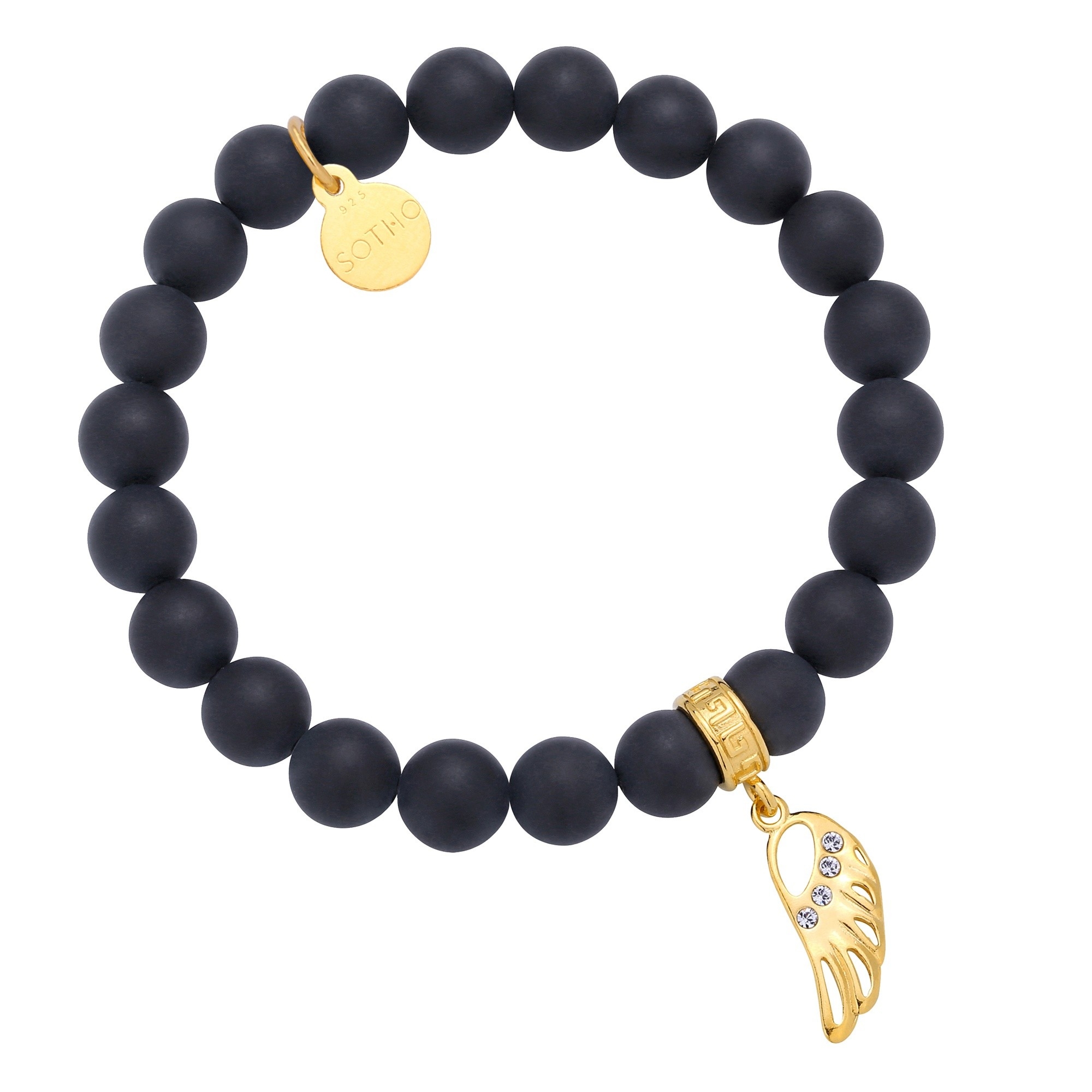 Czarna bransoletka z onyksu i skrzydełka wysadzanego SWAROVSKI® CRYSTAL