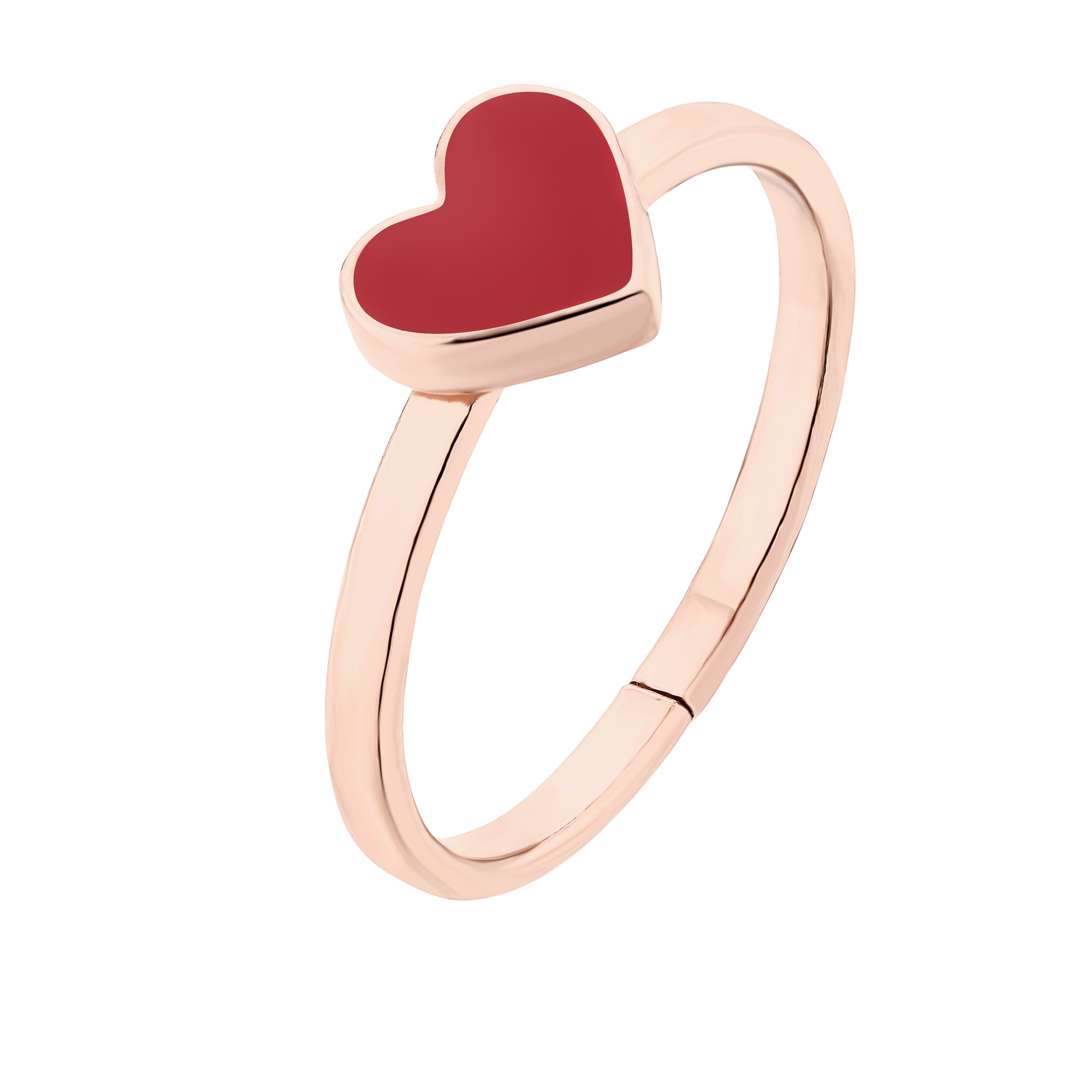 Pierścionek z czerwonym serduszkiem z różowego złota