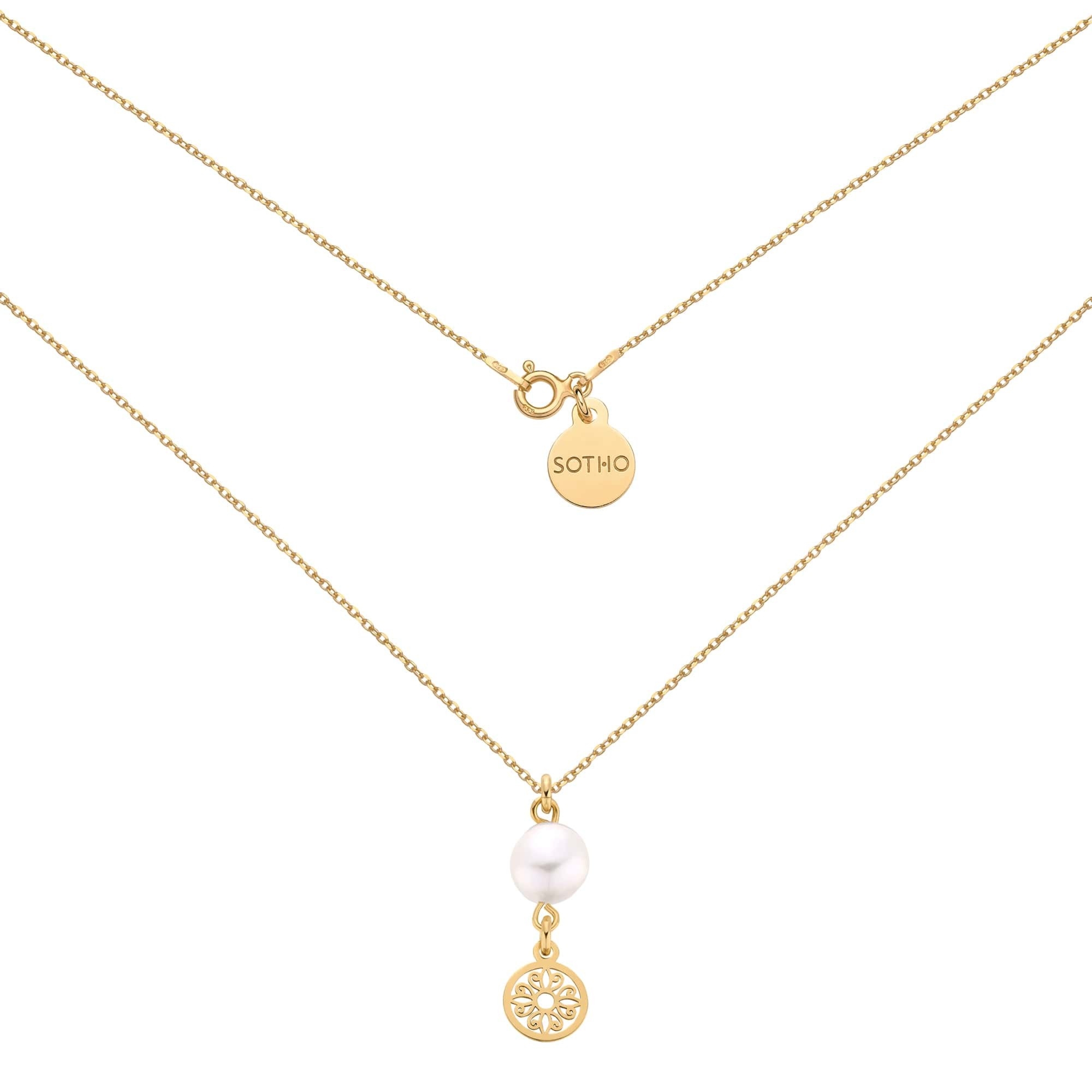 Złoty naszyjnik z rozetką i naturalną perłą : Długość - 50 cm