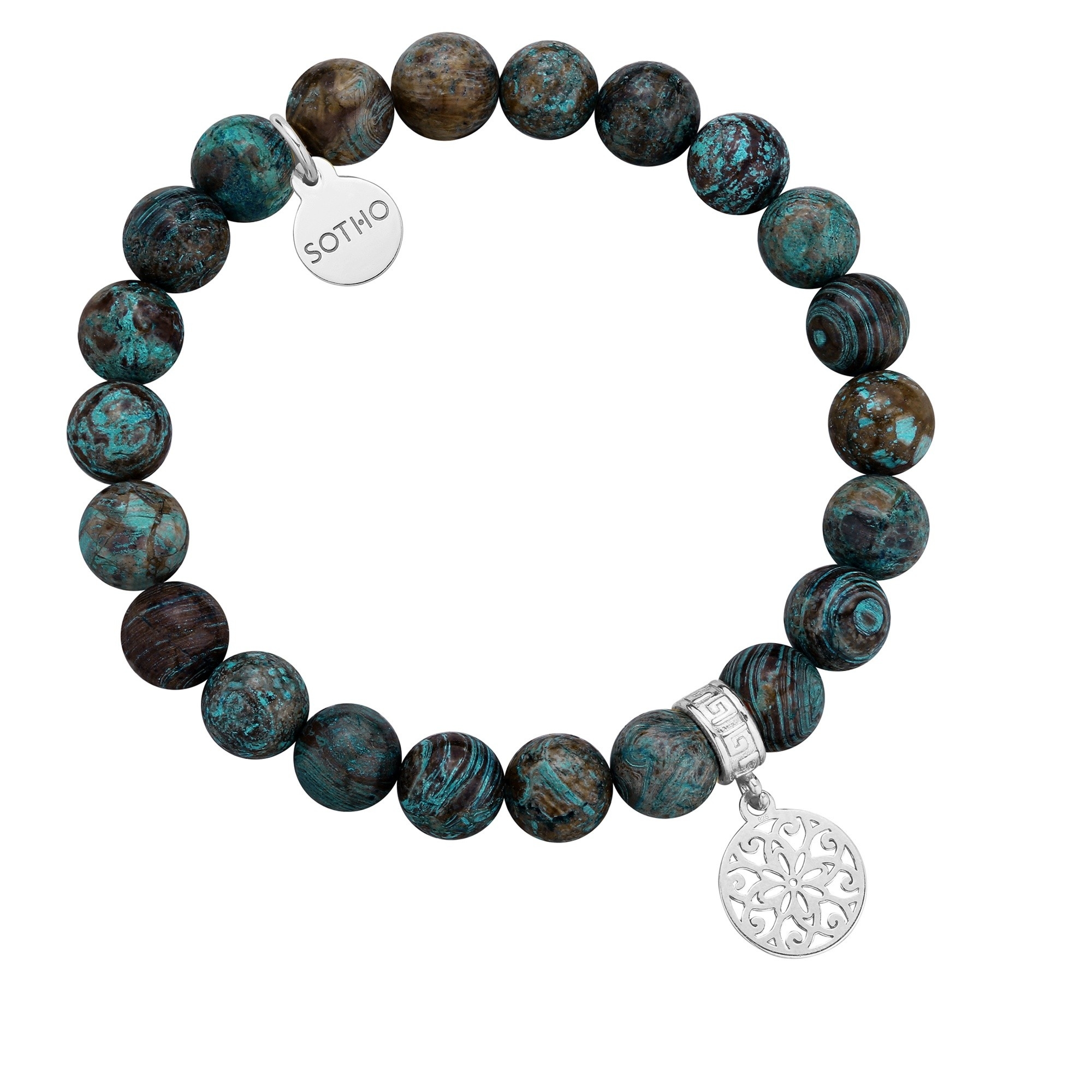 Bransoletka z jaspisu ze srebrną ażurową rozetką