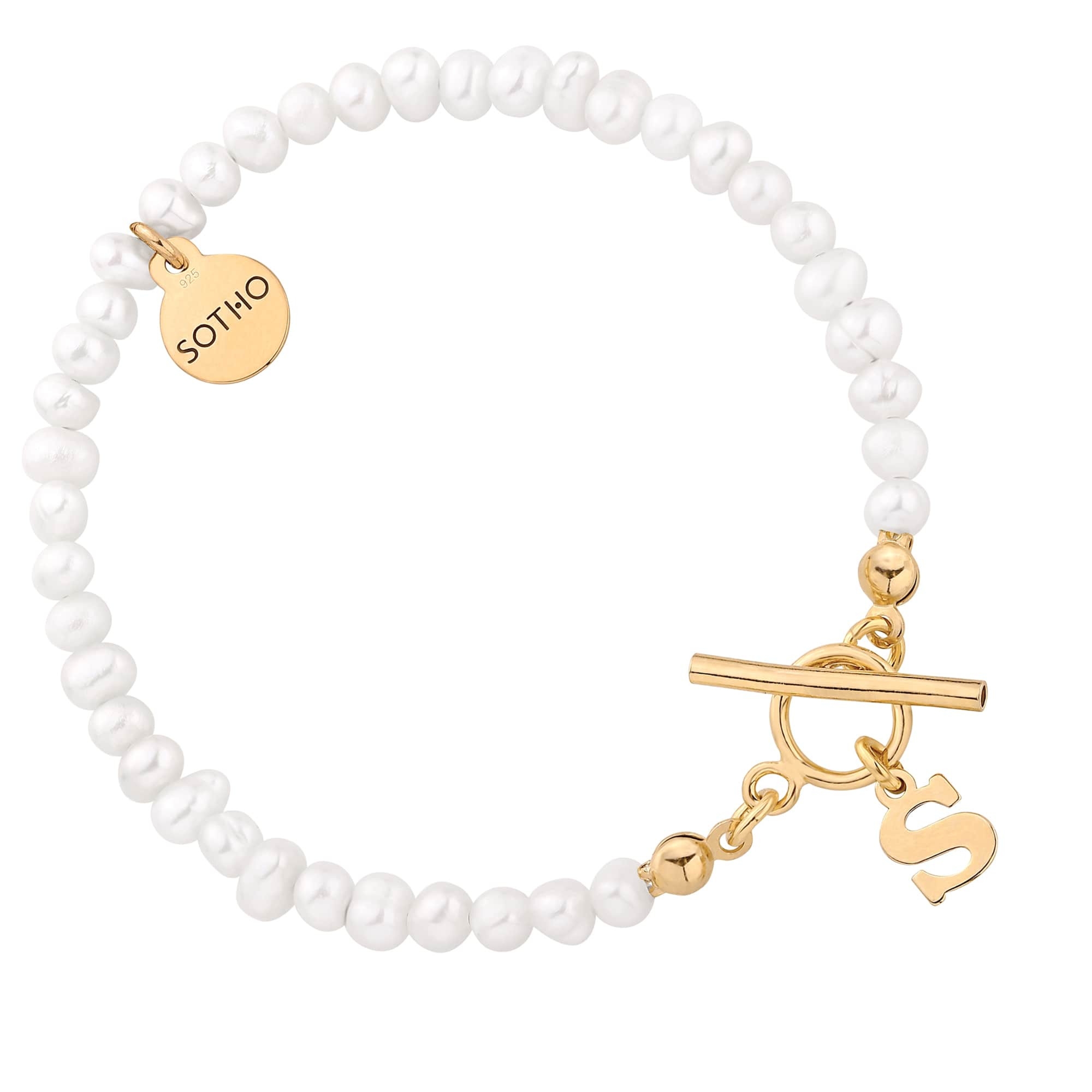 Złota bransoletka z pereł naturalnych z literką : LiTERKI - 3