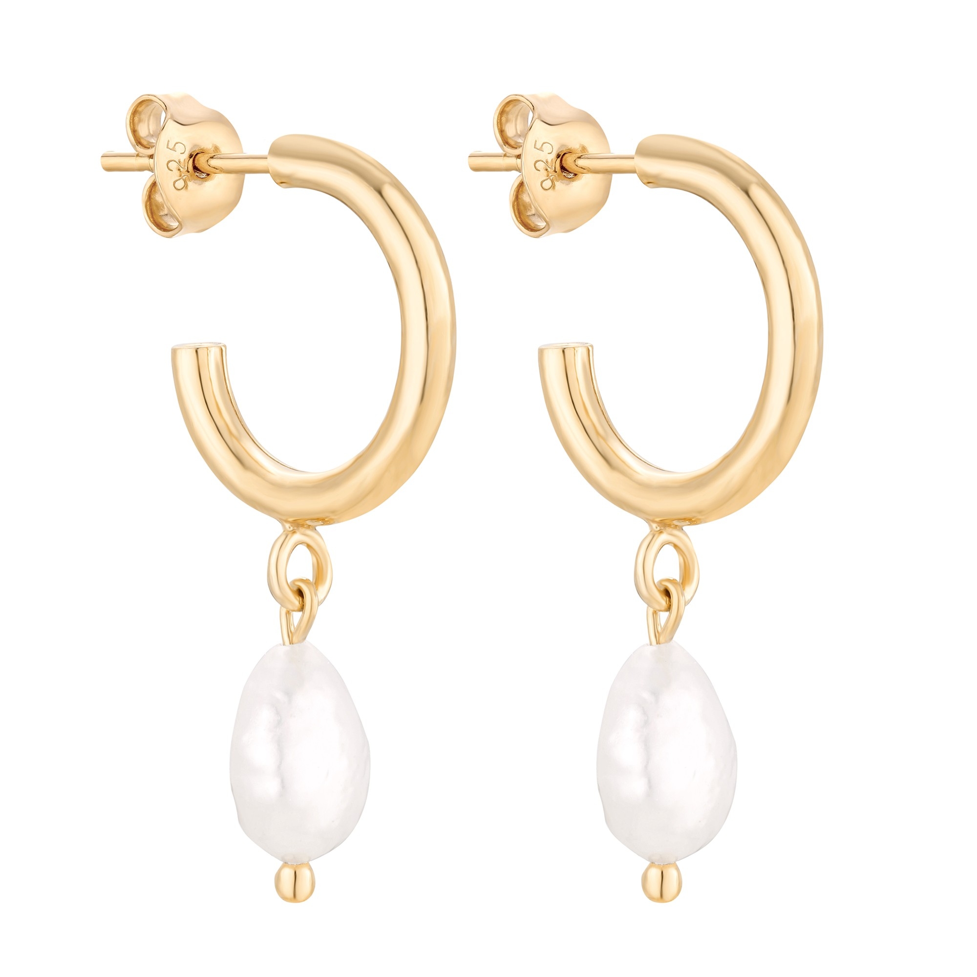 Złote półkola M z naturalnymi perłami